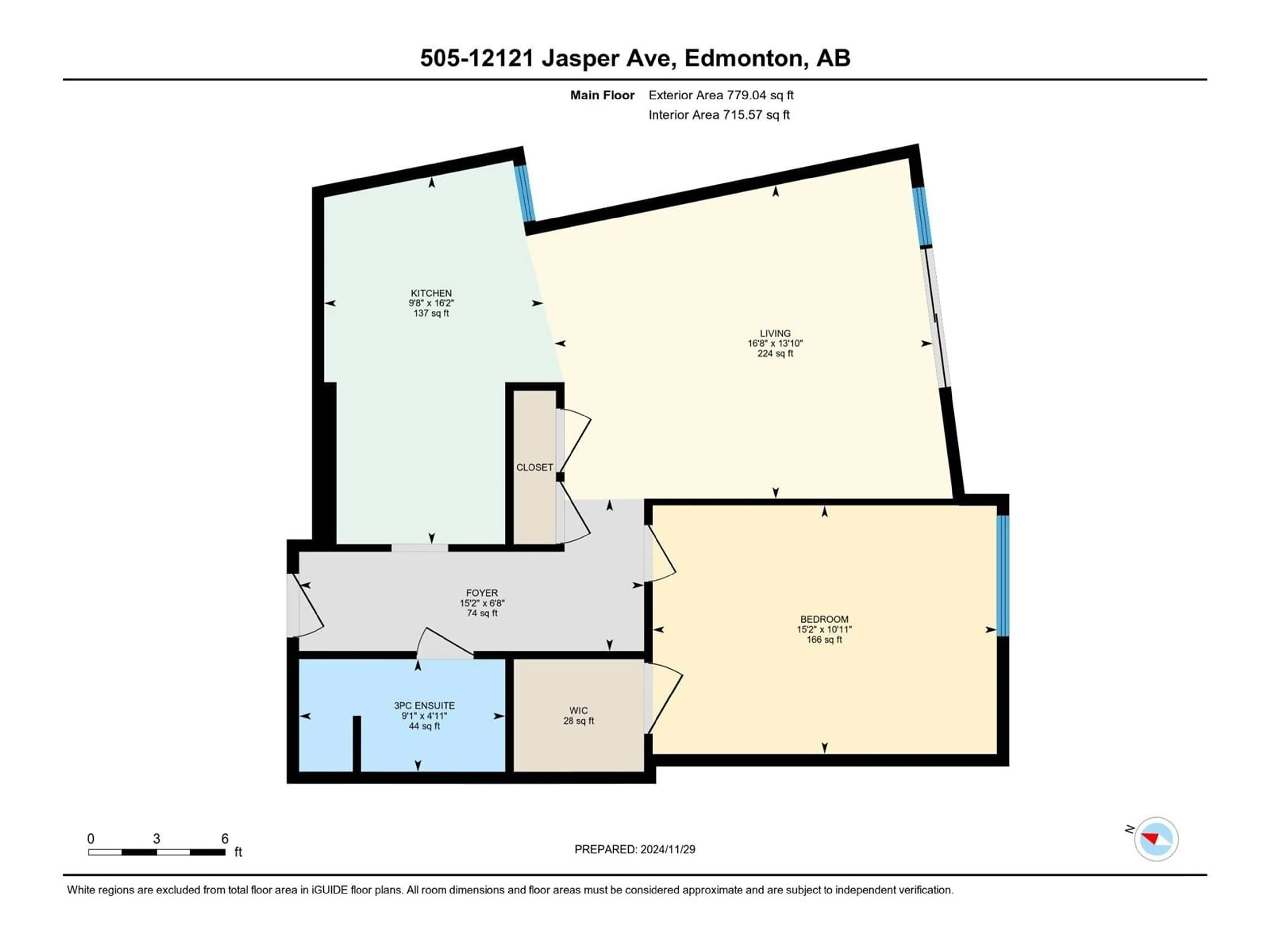 Floor plan for #505 12121 JASPER AV NW, Edmonton Alberta T5N3X7