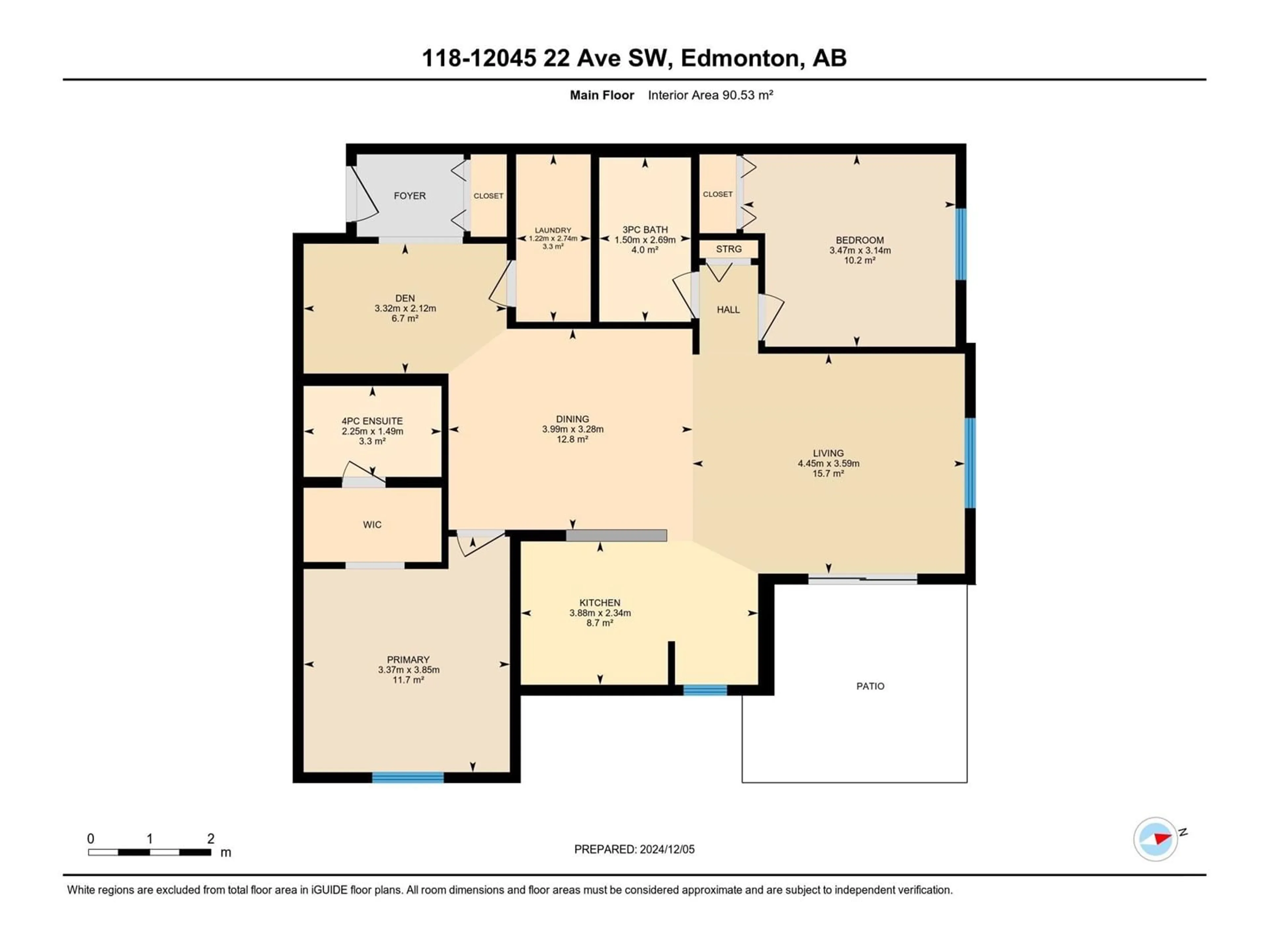 Floor plan for #118 12045 22 AV SW, Edmonton Alberta T6W2Y2