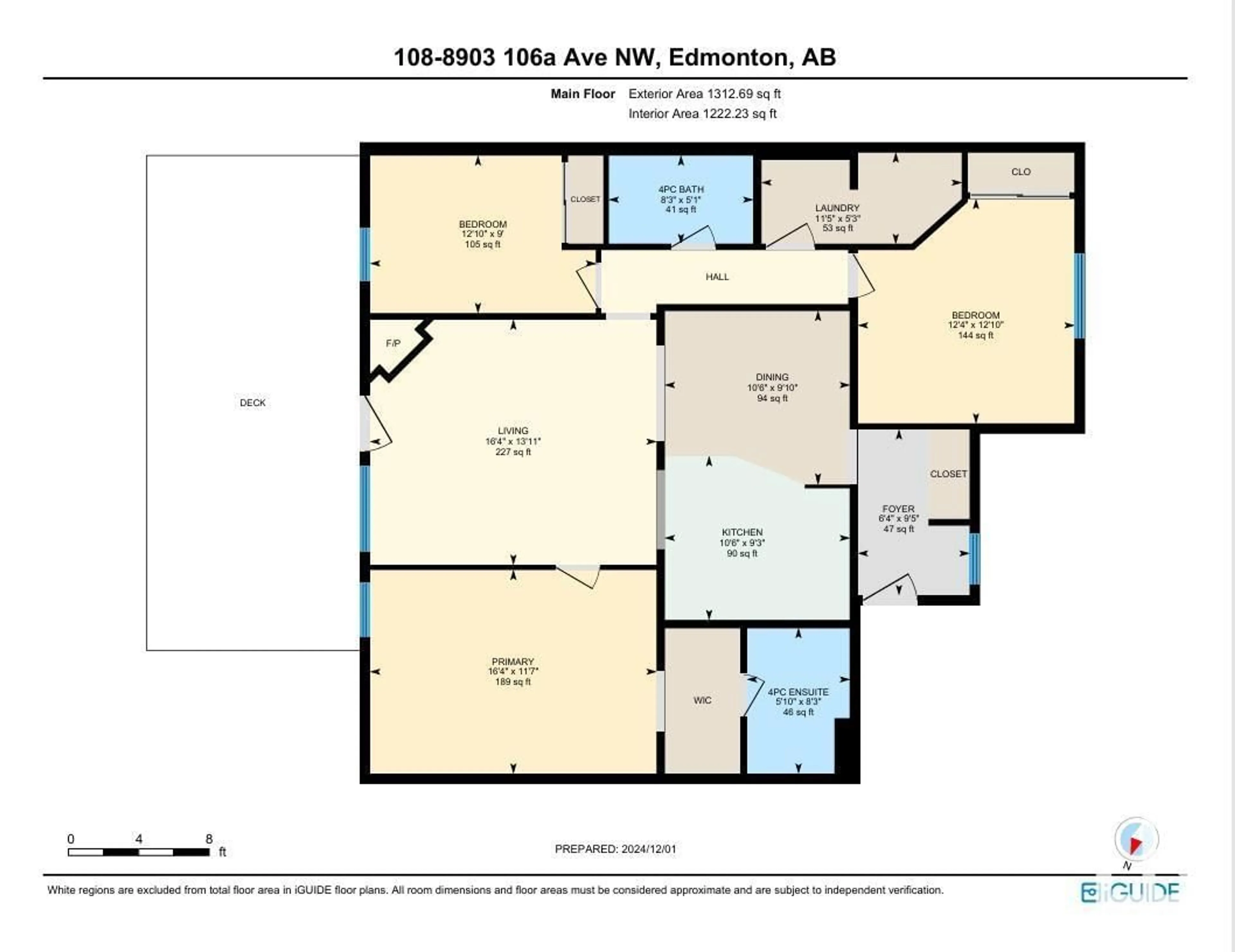 Floor plan for #108 8903 106A AV NW, Edmonton Alberta T5H3Y7