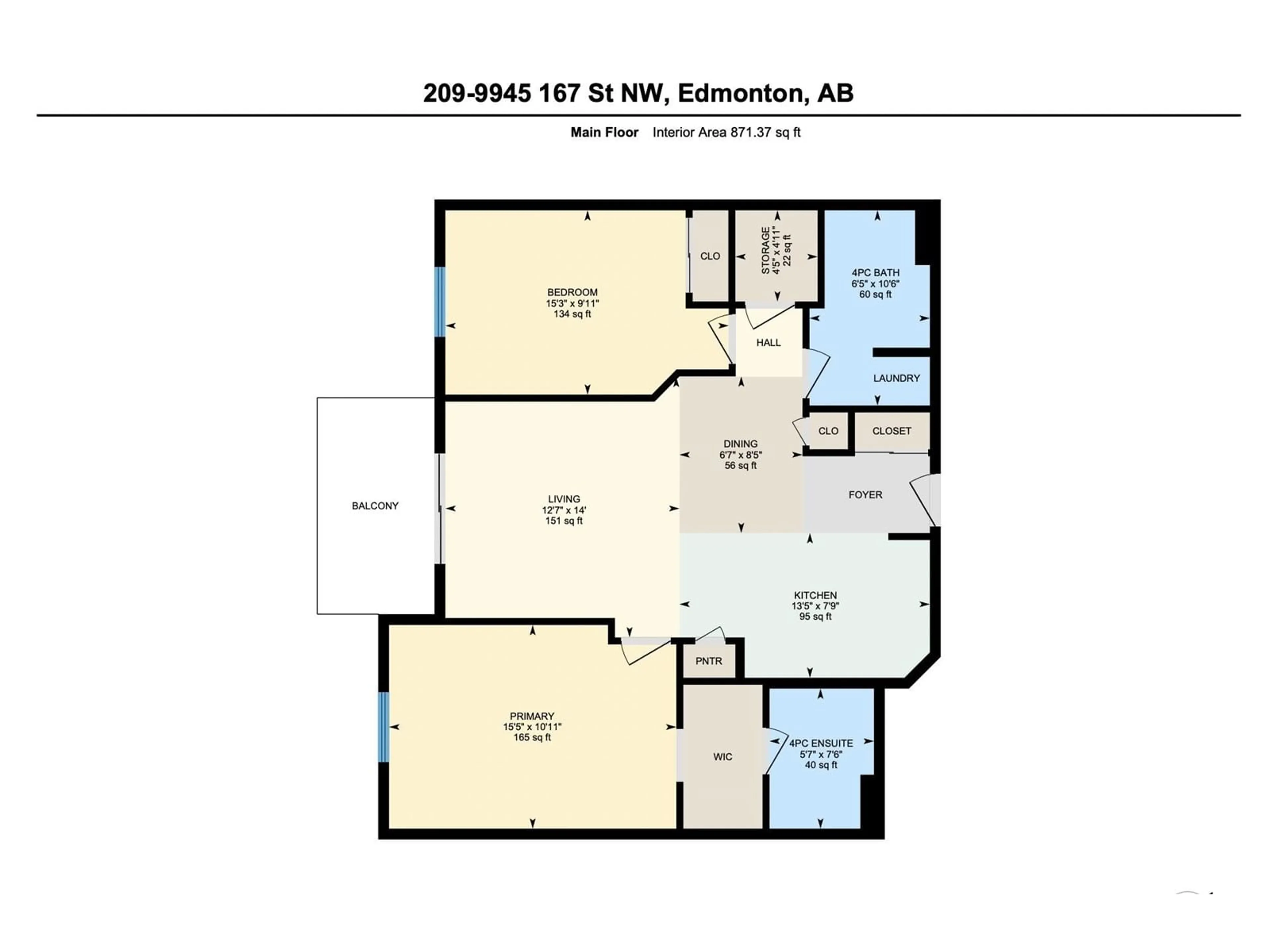 Floor plan for #209 9945 167 ST NW, Edmonton Alberta T5P3W2