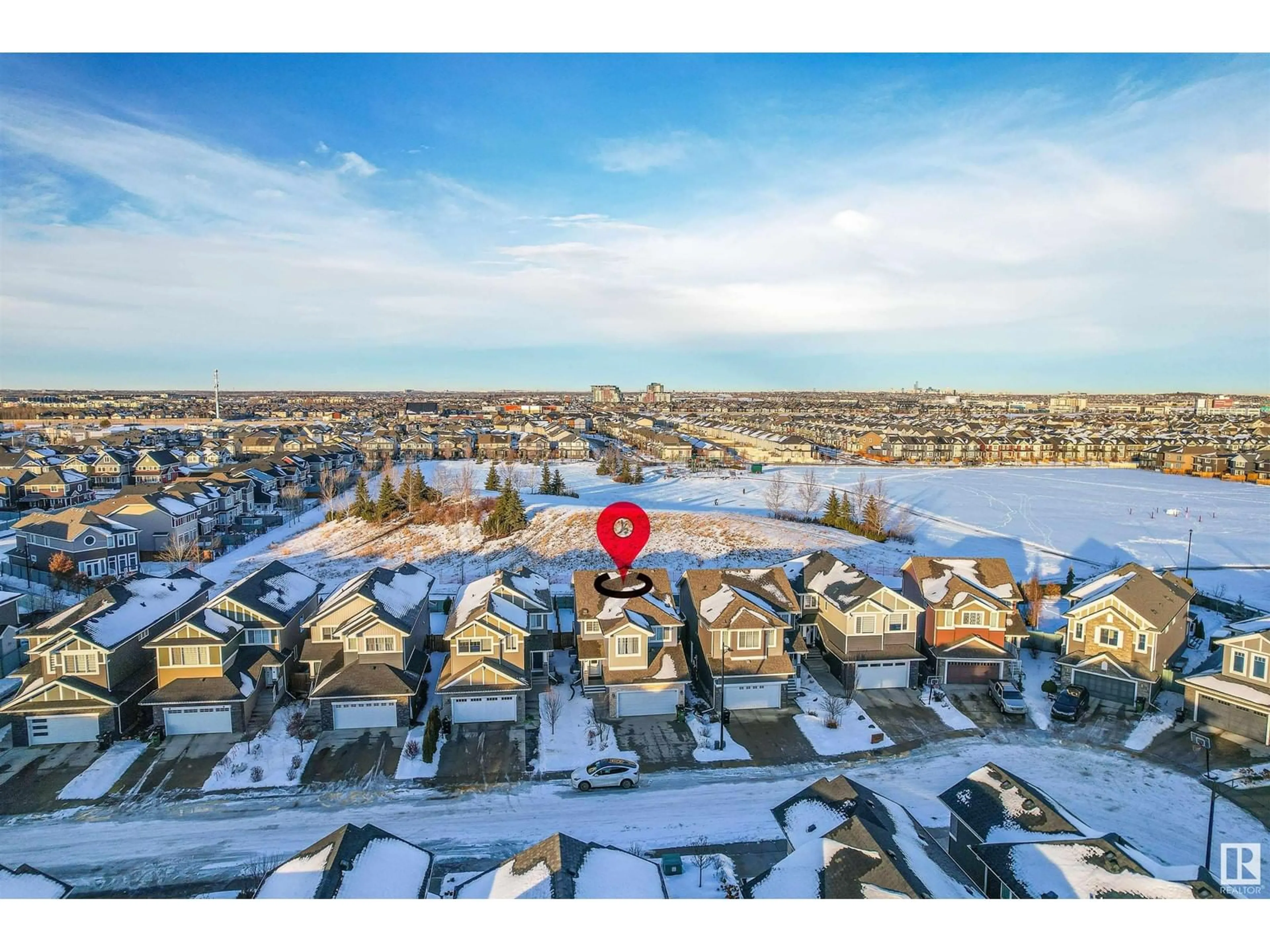 A pic from outside/outdoor area/front of a property/back of a property/a pic from drone, water/lake/river/ocean view for 16320 17 AV SW SW, Edmonton Alberta T6W3P6