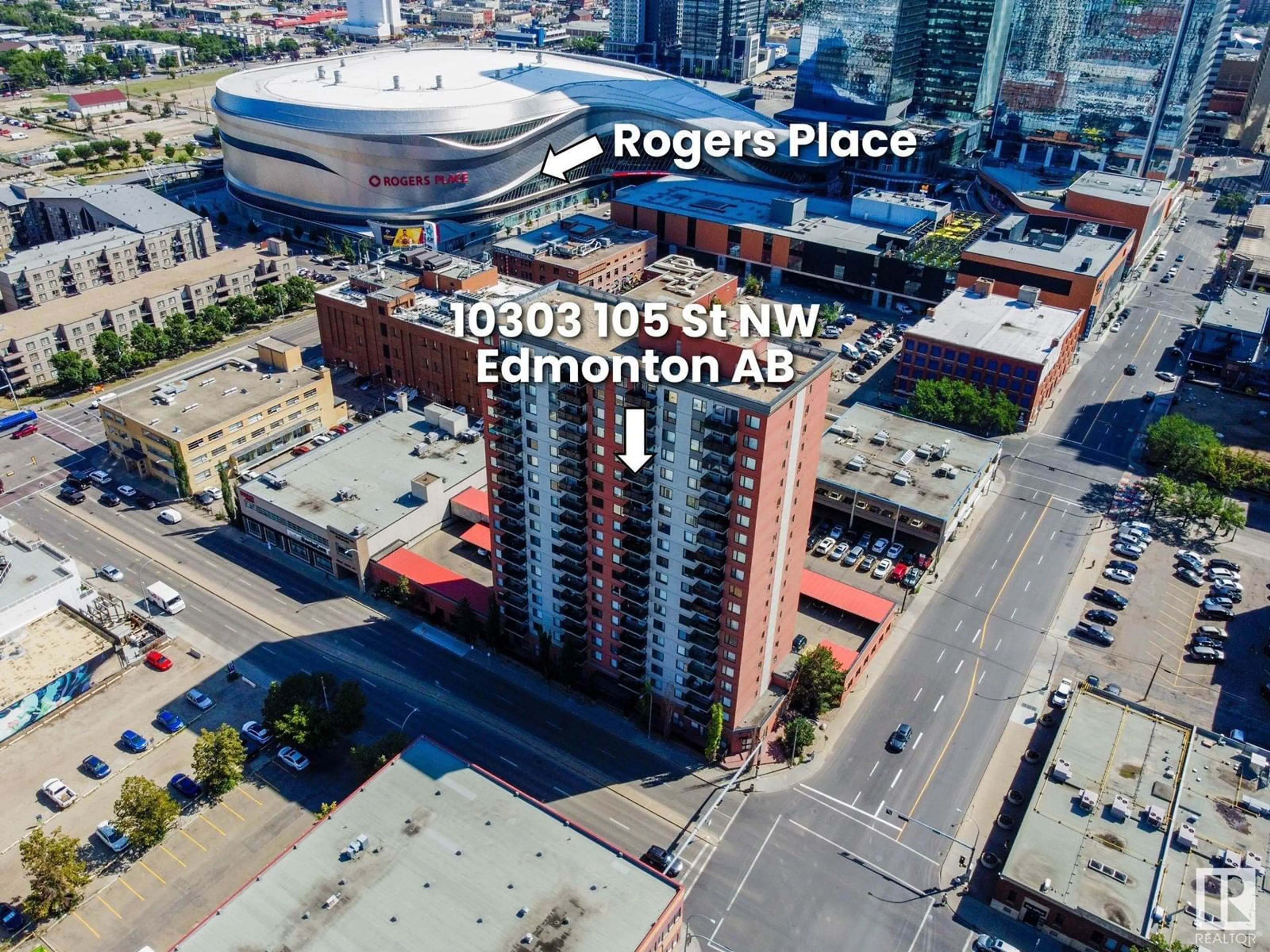 A pic from outside/outdoor area/front of a property/back of a property/a pic from drone, city buildings view from balcony for #1501 10303 105 ST NW, Edmonton Alberta T5J5G3