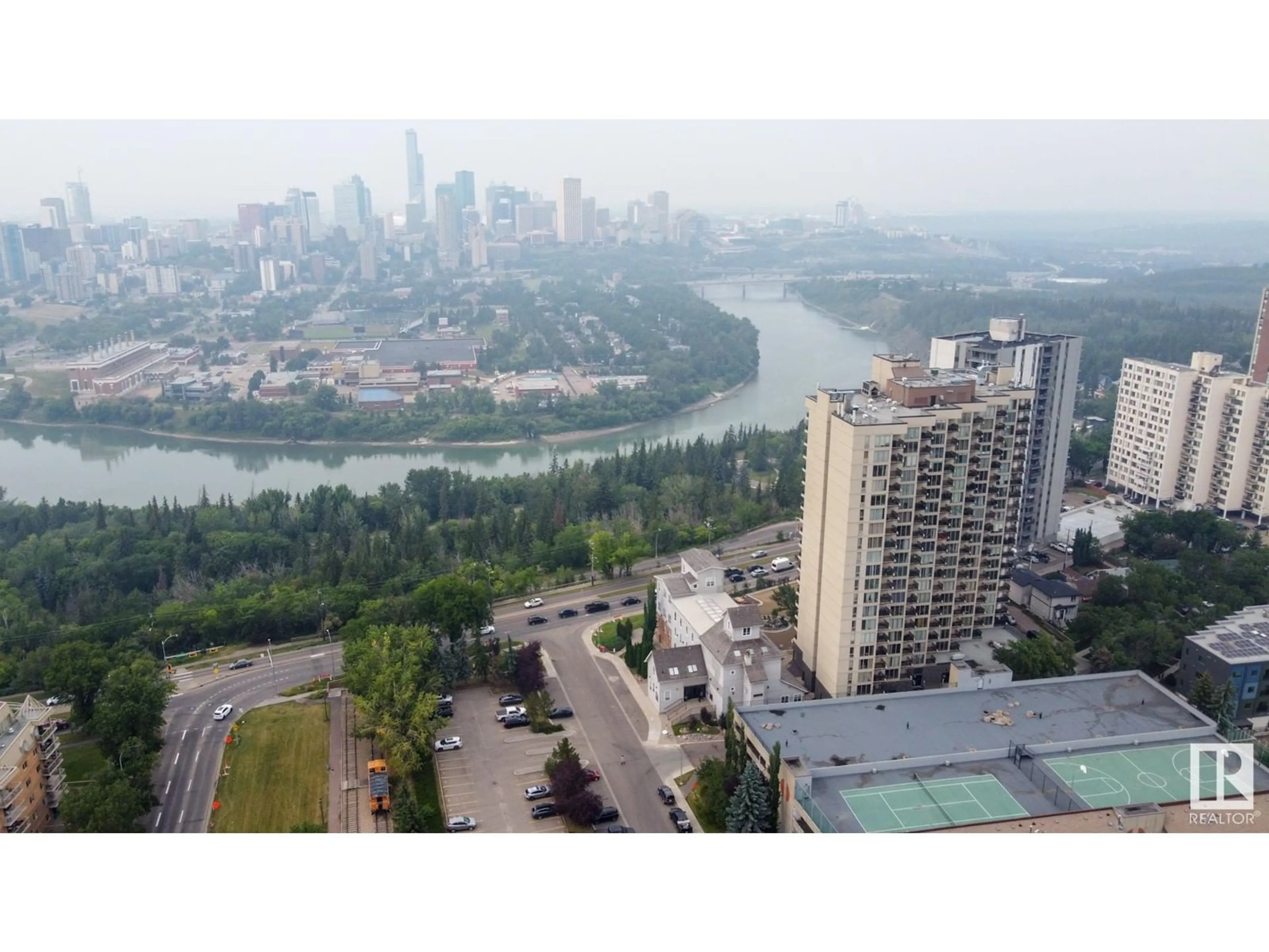 A pic from outside/outdoor area/front of a property/back of a property/a pic from drone, city buildings view from balcony for #206 10149 SASKATCHEWAN DR NW, Edmonton Alberta T6E6B6