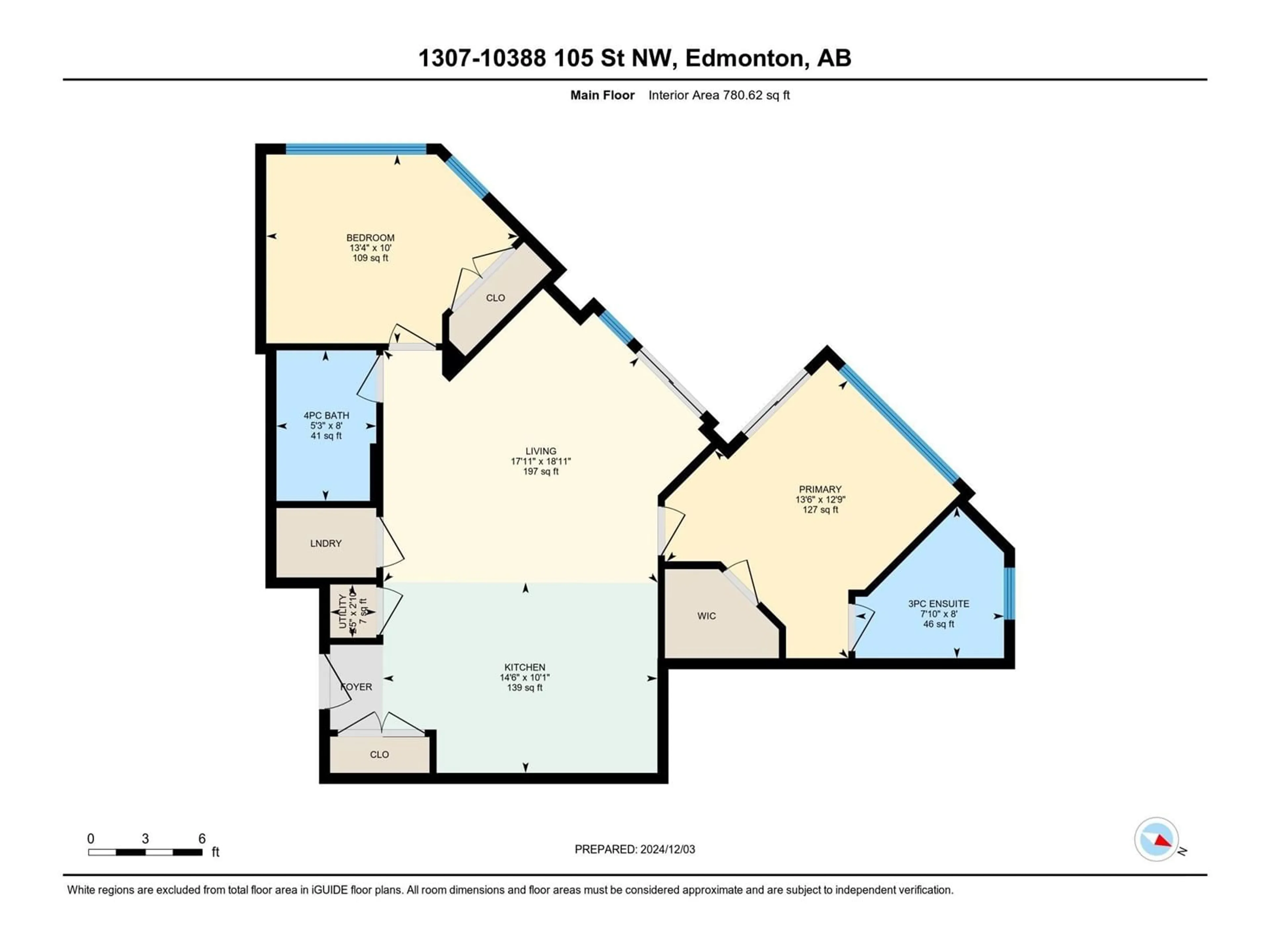 Floor plan for #1307 10388 105 ST NW, Edmonton Alberta T5J0C2