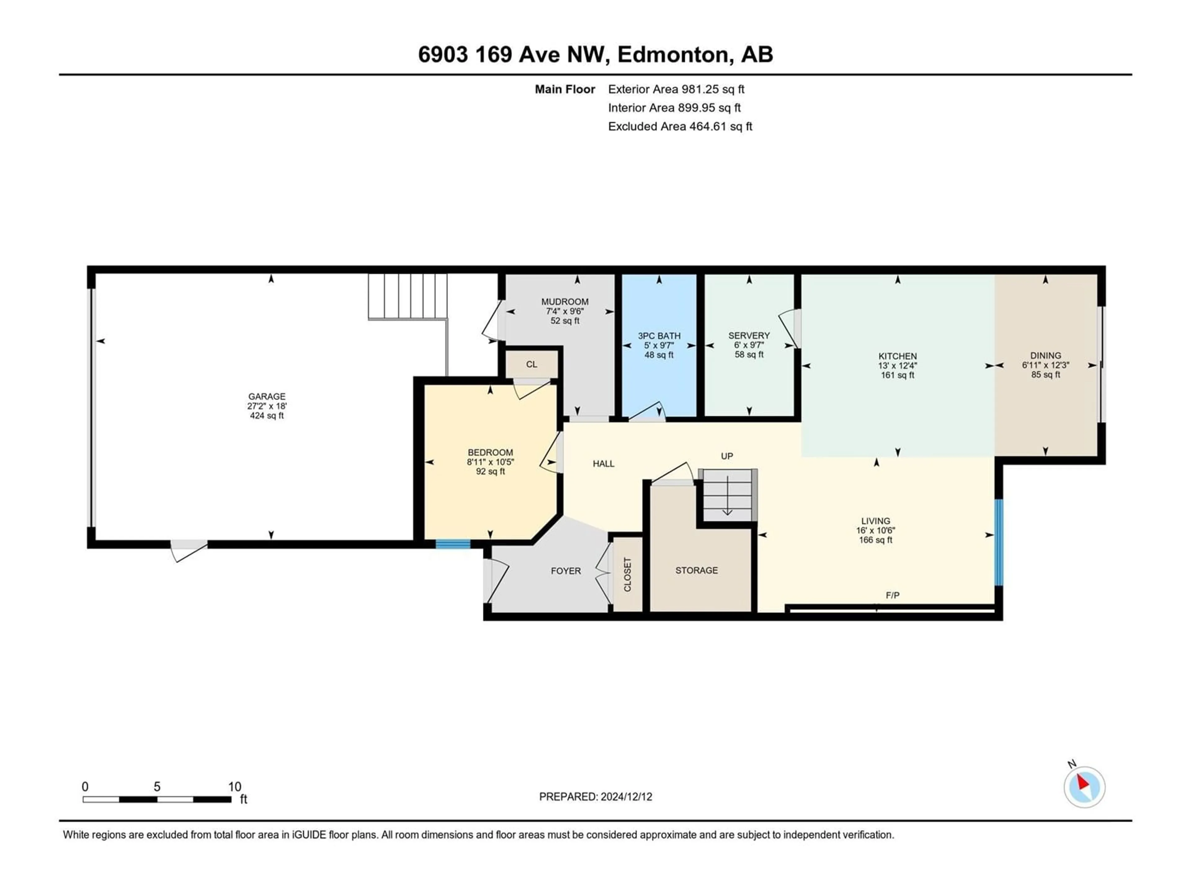 Floor plan for 6903 169 AV NW, Edmonton Alberta T5Y3Z7