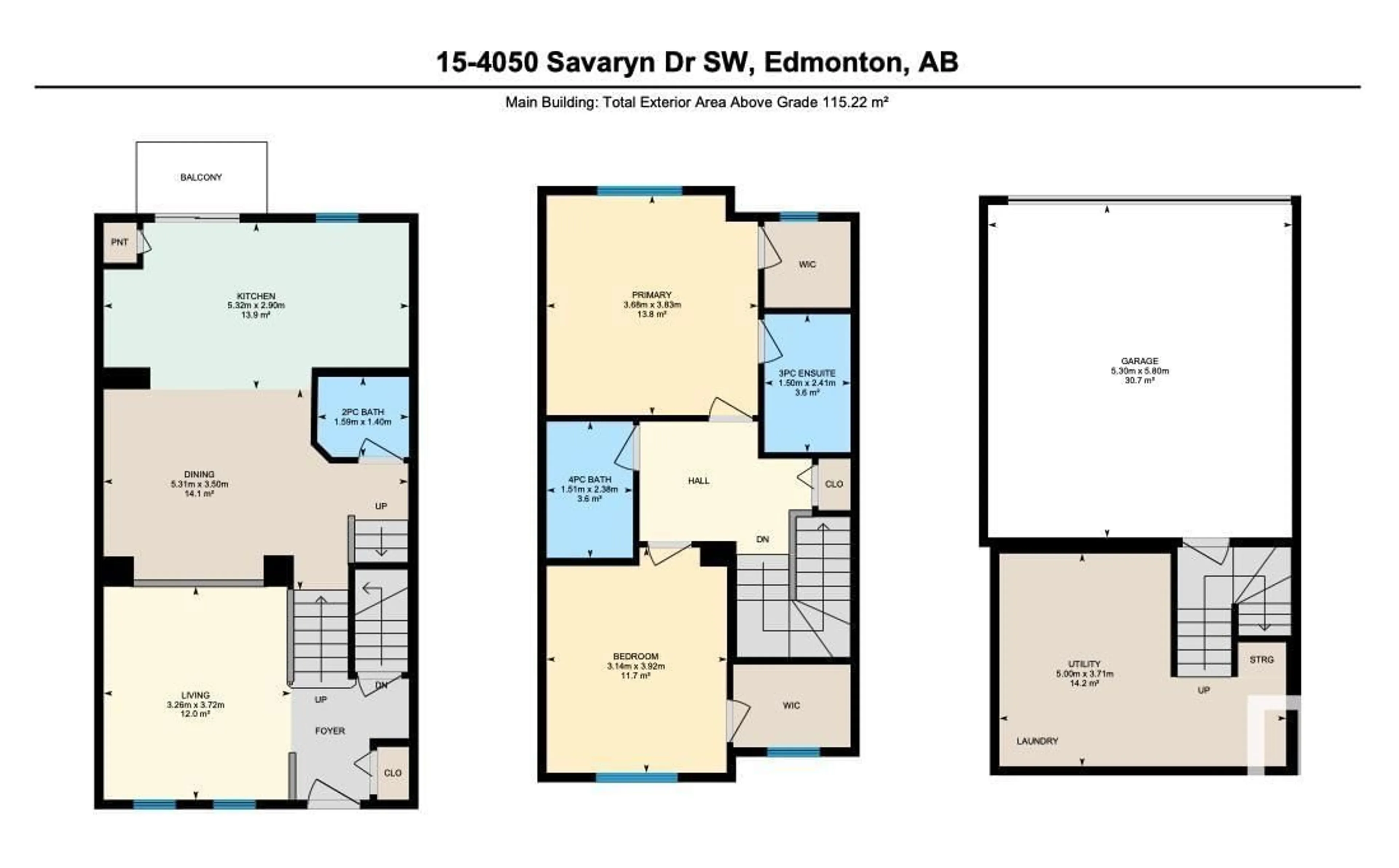 Floor plan for #15 4050 SAVARYN DR SW, Edmonton Alberta T6X1R8