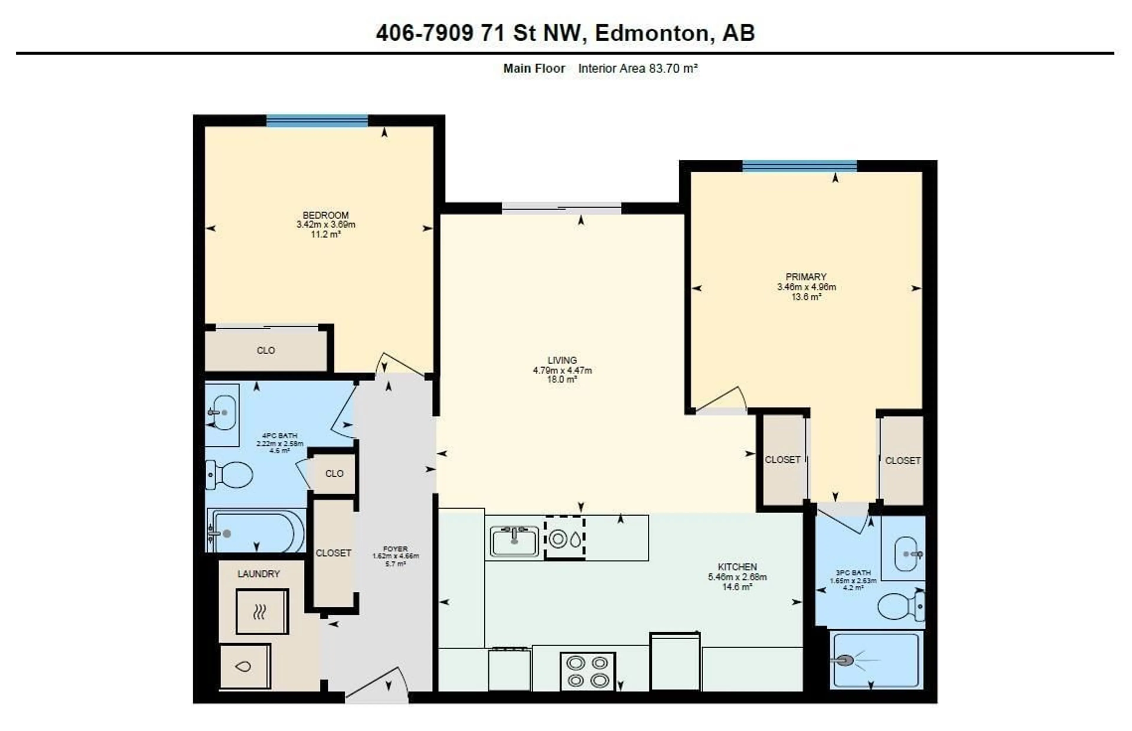 Floor plan for #406 7909 71 ST NW, Edmonton Alberta T6B3P5