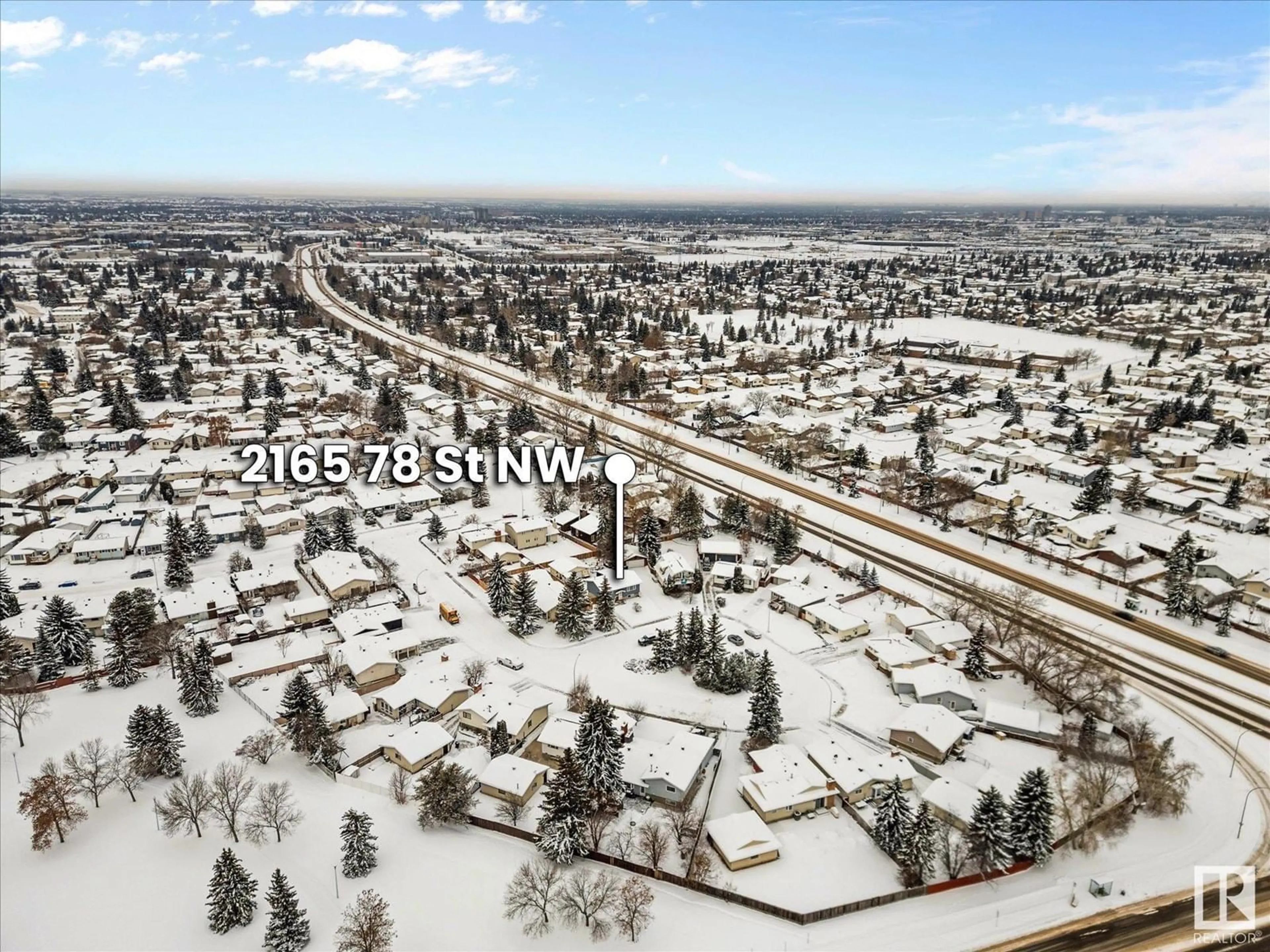 A pic from outside/outdoor area/front of a property/back of a property/a pic from drone, street for 2165 78 ST NW, Edmonton Alberta T6K2E4