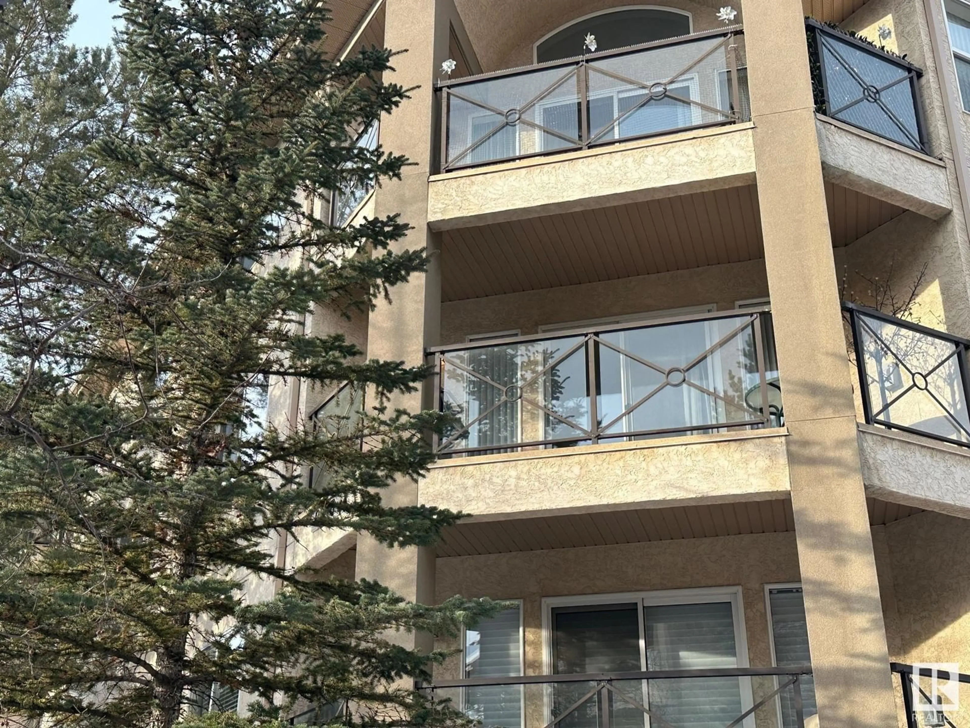 Balcony in the apartment, city buildings view from balcony for #303 8956 156 ST NW, Edmonton Alberta T5R5X6