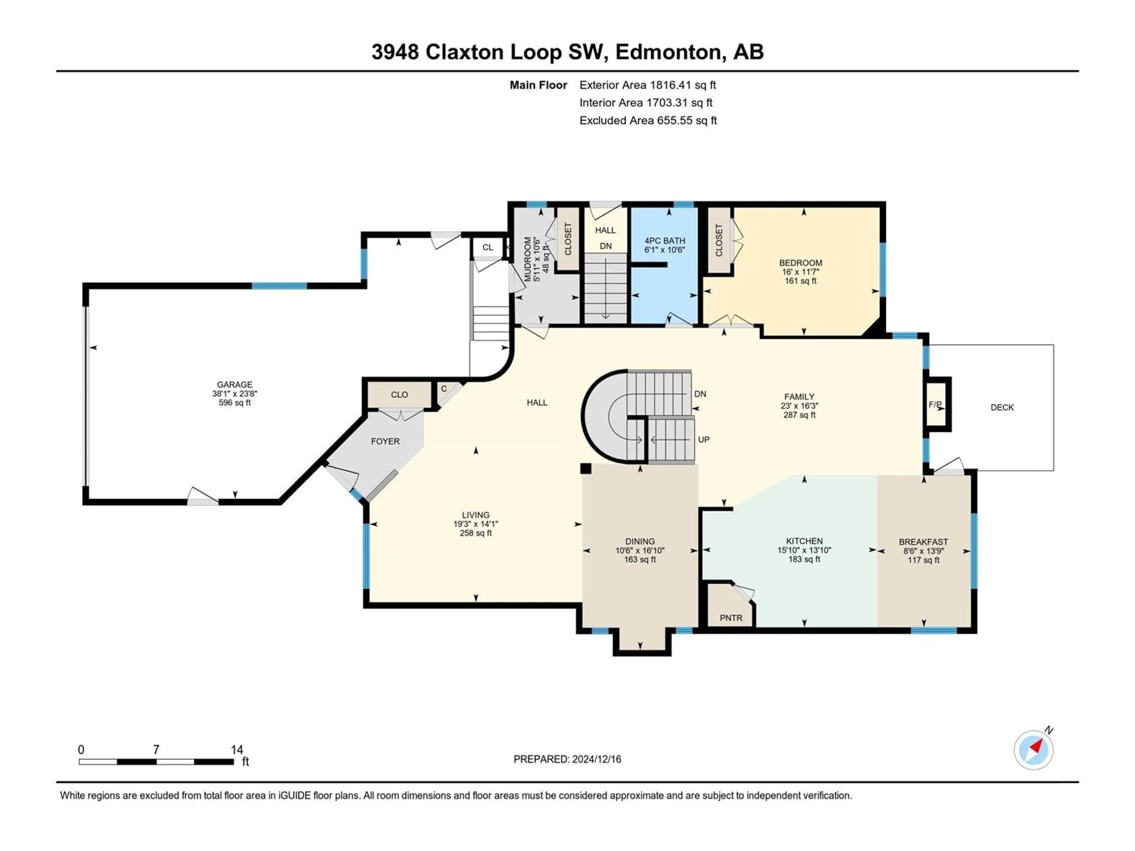 Floor plan for 3948 CLAXTON LOOP SW, Edmonton Alberta T6W1Y7