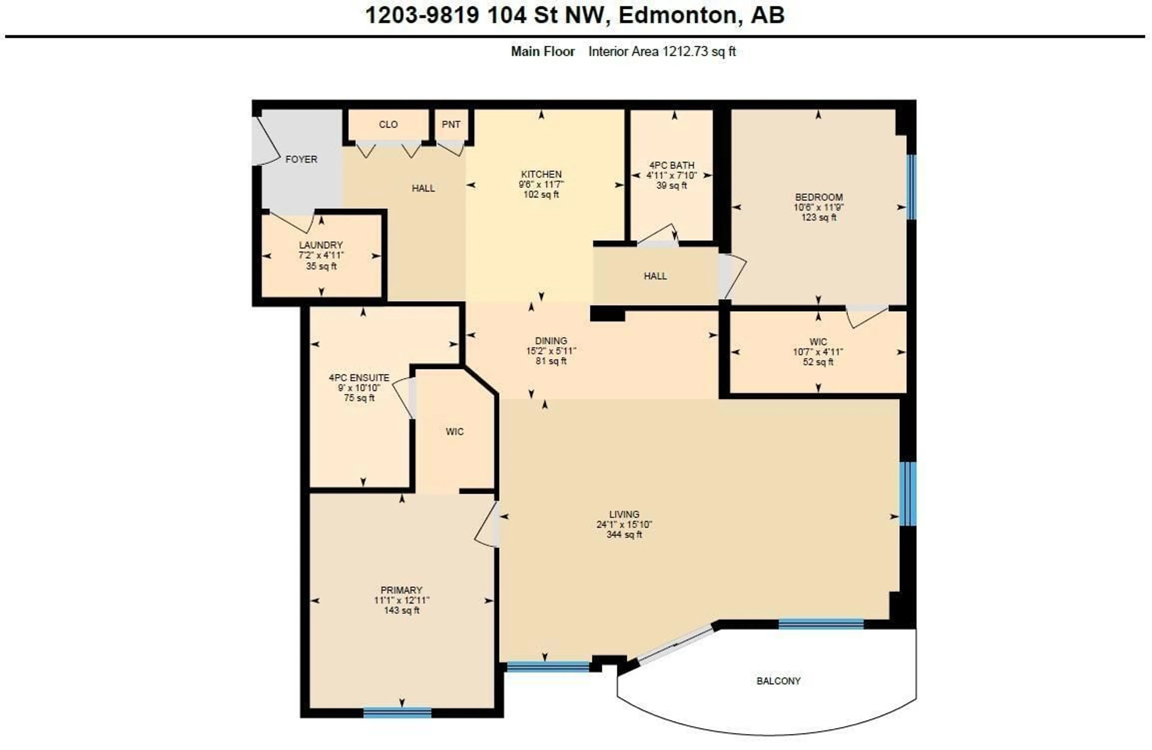 Floor plan for #1203 - 9819 104 ST, Edmonton Alberta T5K0Y8