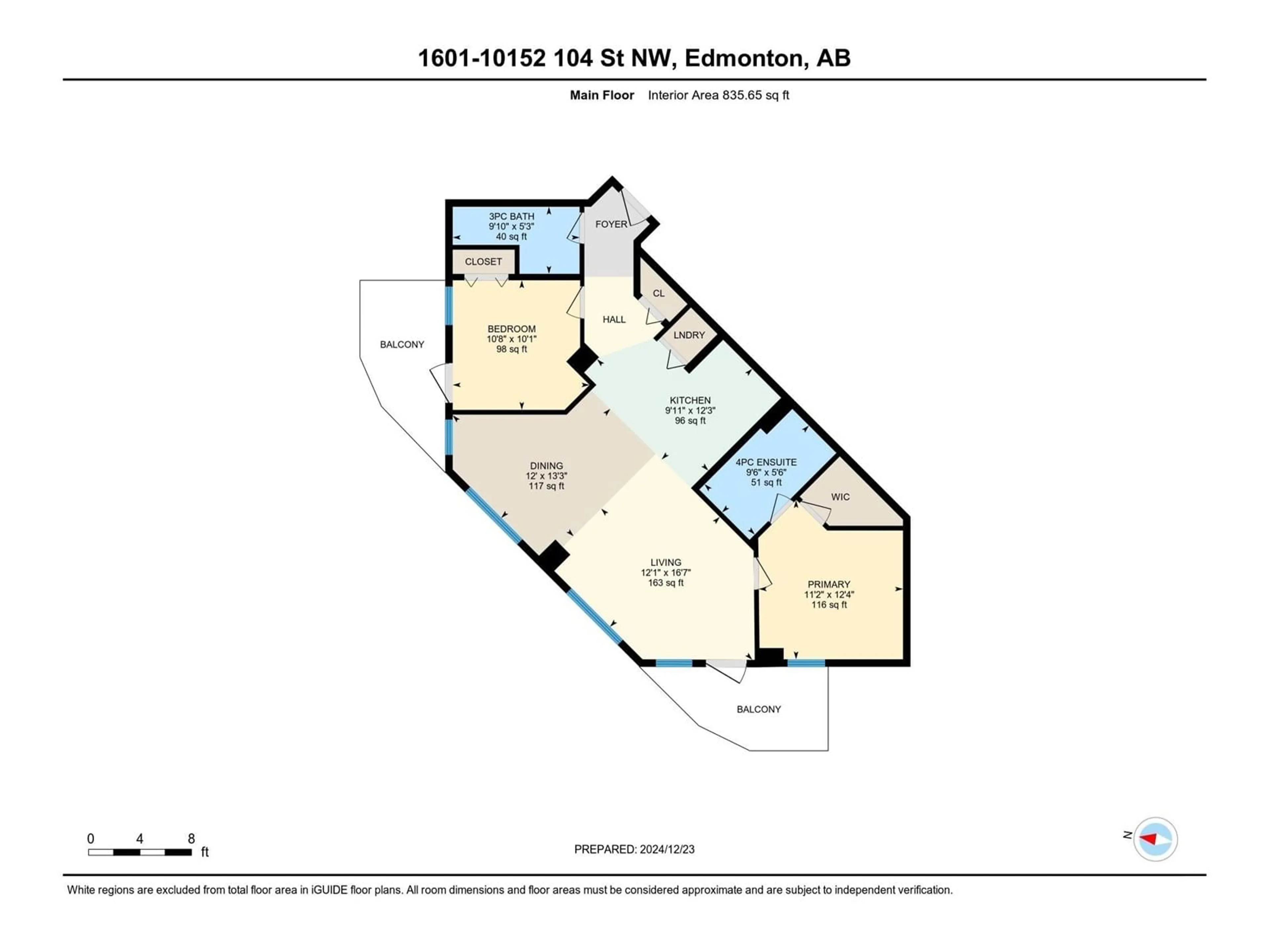 Floor plan for #1601 10152 104 ST NW, Edmonton Alberta T5J0B6