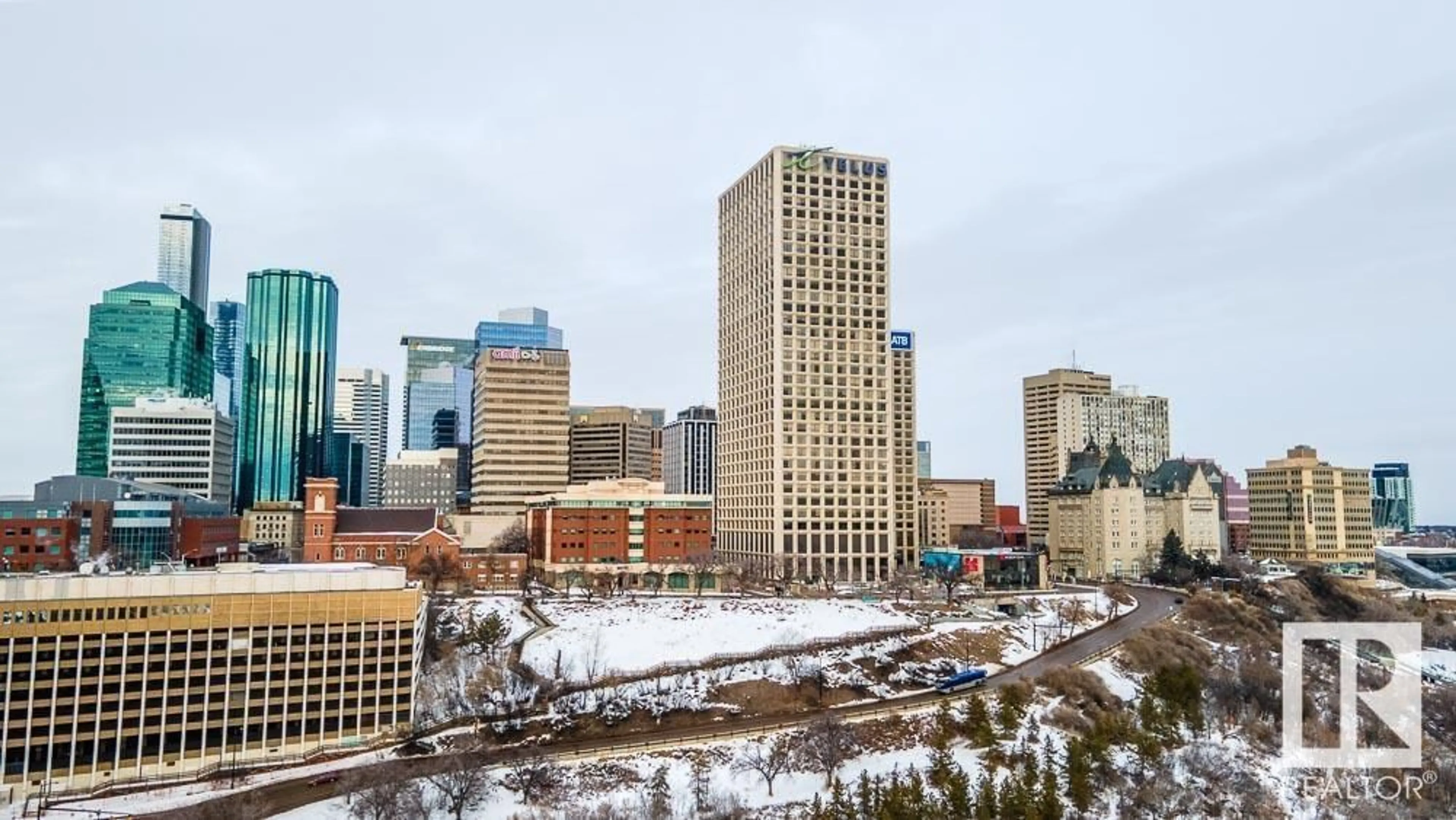 A pic from outside/outdoor area/front of a property/back of a property/a pic from drone, city buildings view from balcony for #1712 9918 101 ST NW, Edmonton Alberta T5K2L1