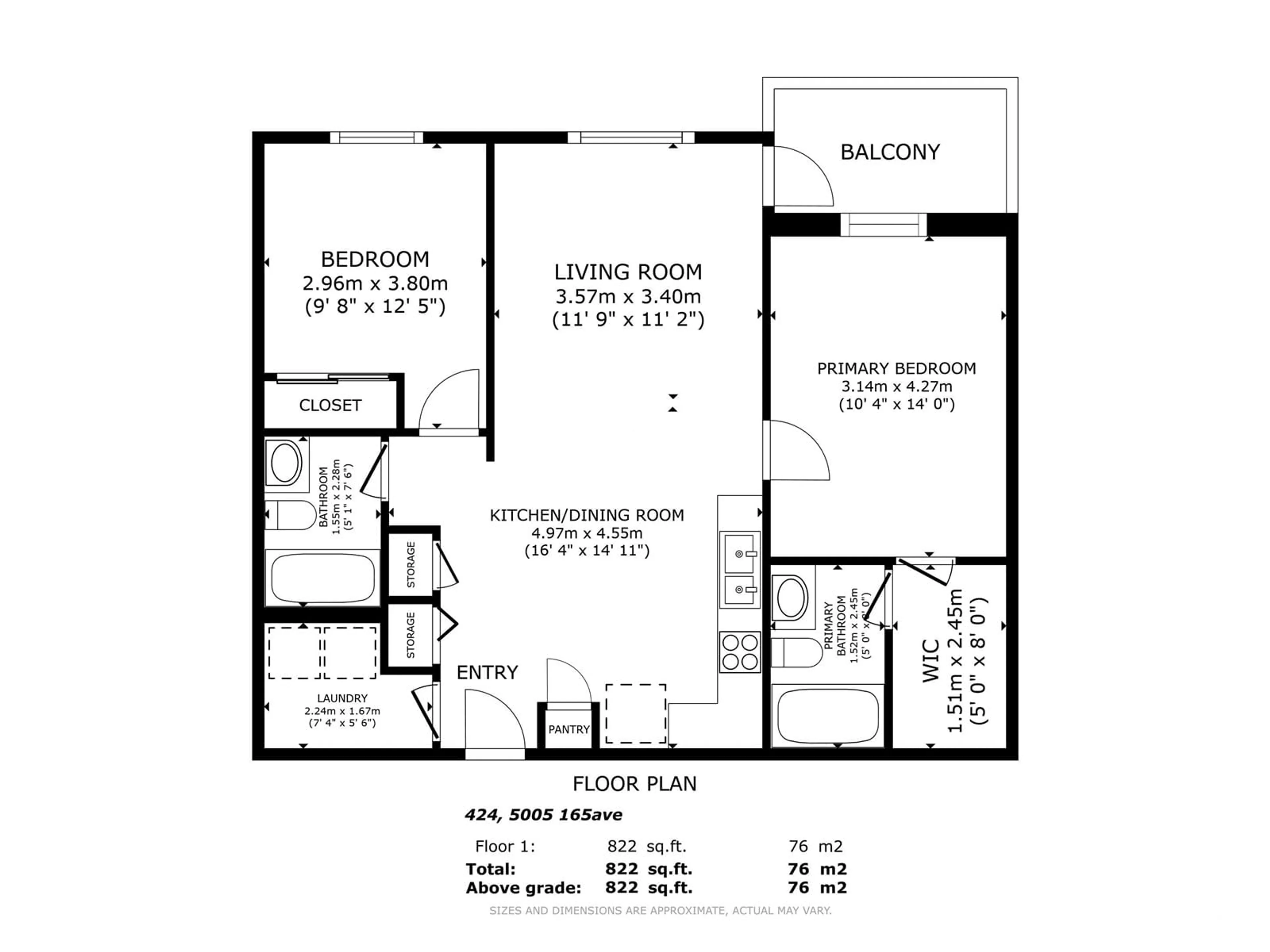 Floor plan for #424 5005 165 AV NW, Edmonton Alberta T5Y0L8