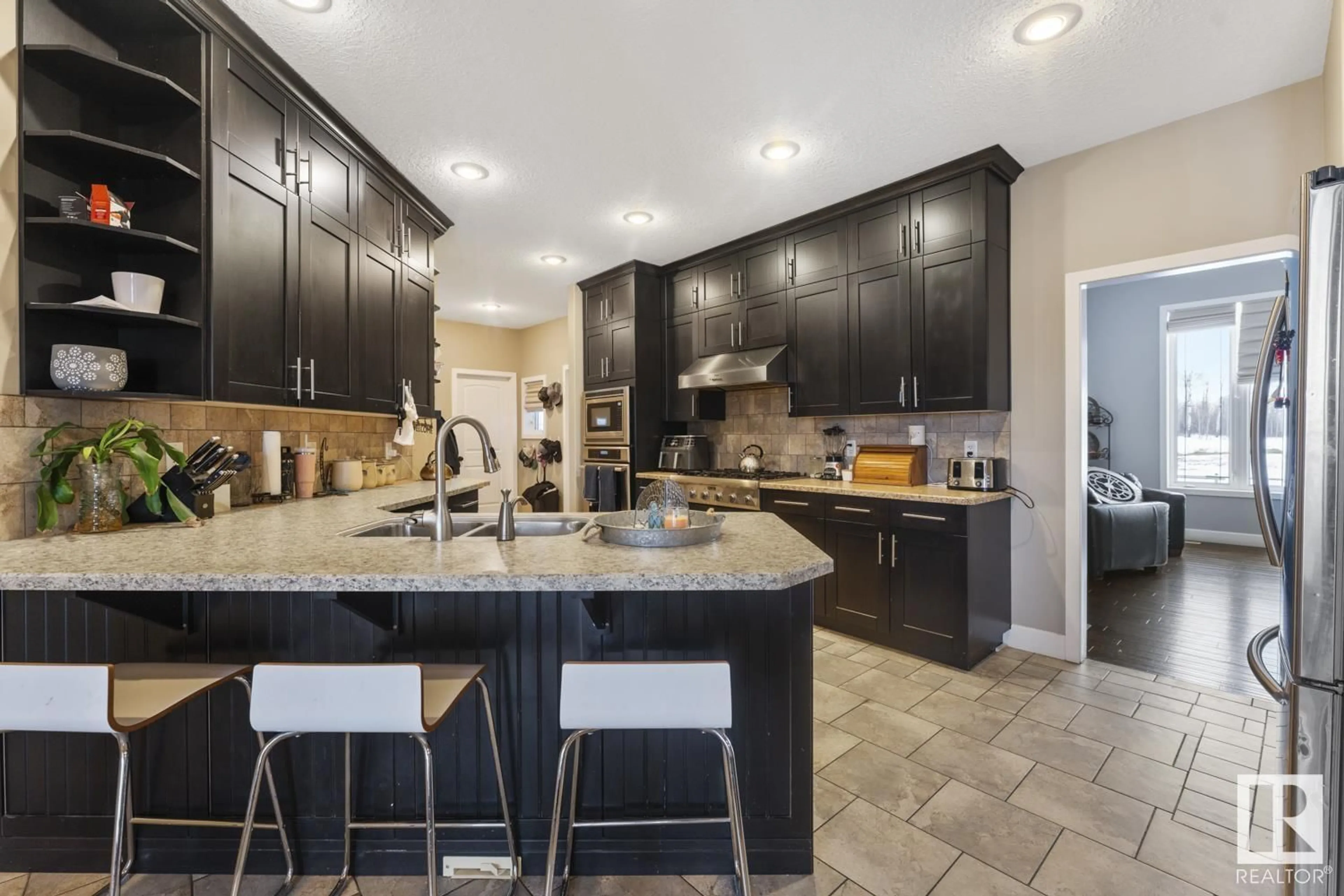 Contemporary kitchen, ceramic/tile floor for 61016 HWY 897, Rural Bonnyville M.D. Alberta T9M1P3