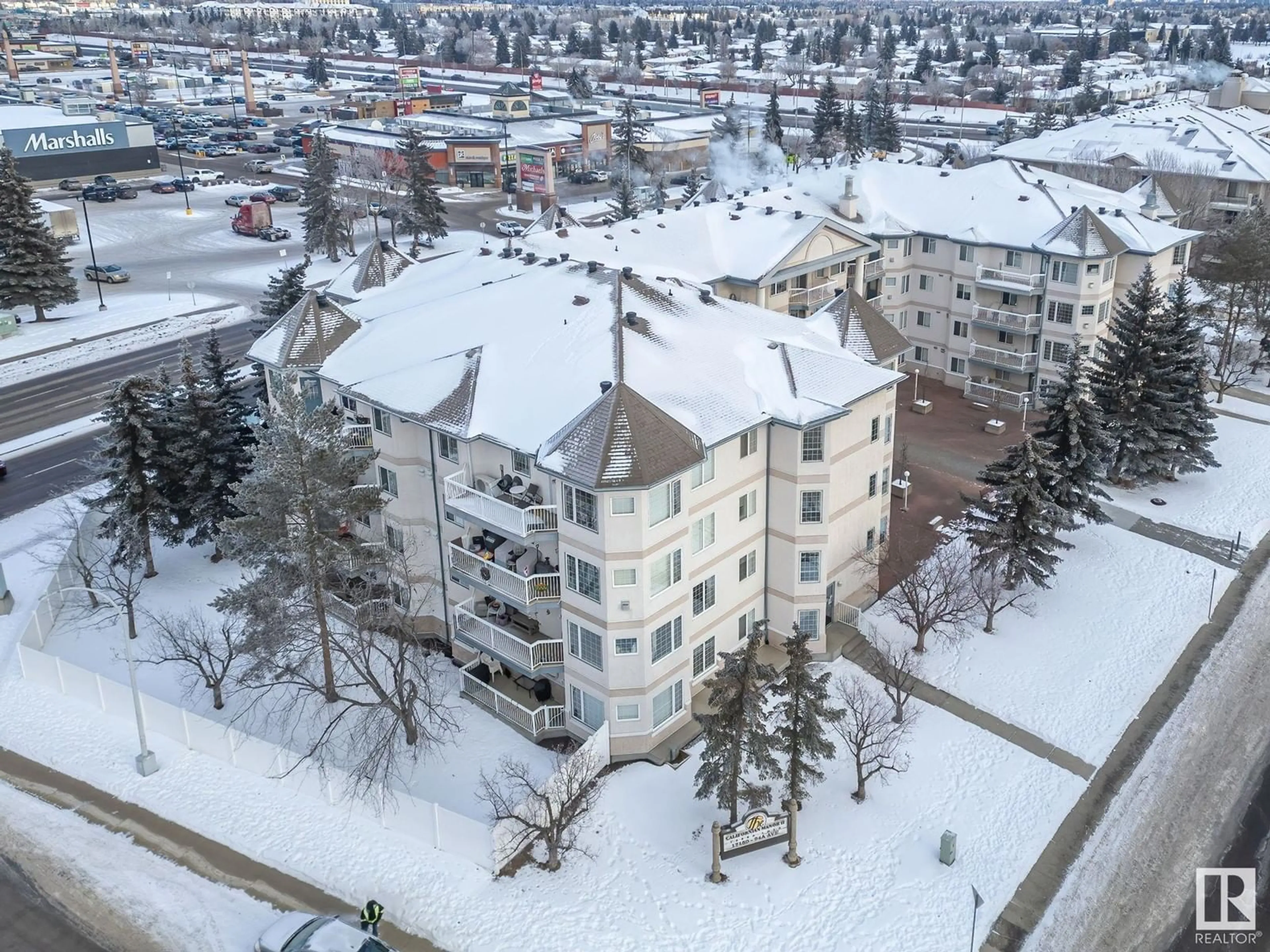 A pic from outside/outdoor area/front of a property/back of a property/a pic from drone, city buildings view from balcony for #215 17150 94A AV NW, Edmonton Alberta T5T6L7