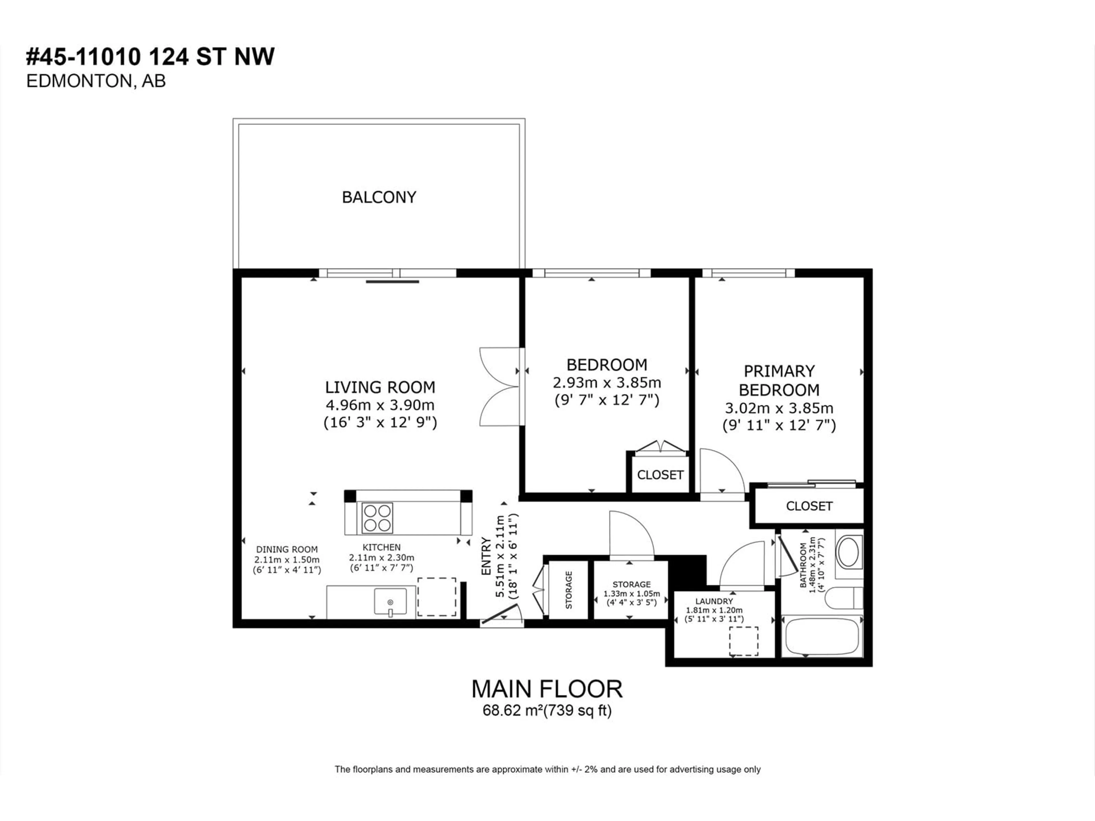 Floor plan for #45 11010 124 ST NW, Edmonton Alberta T5M0J3