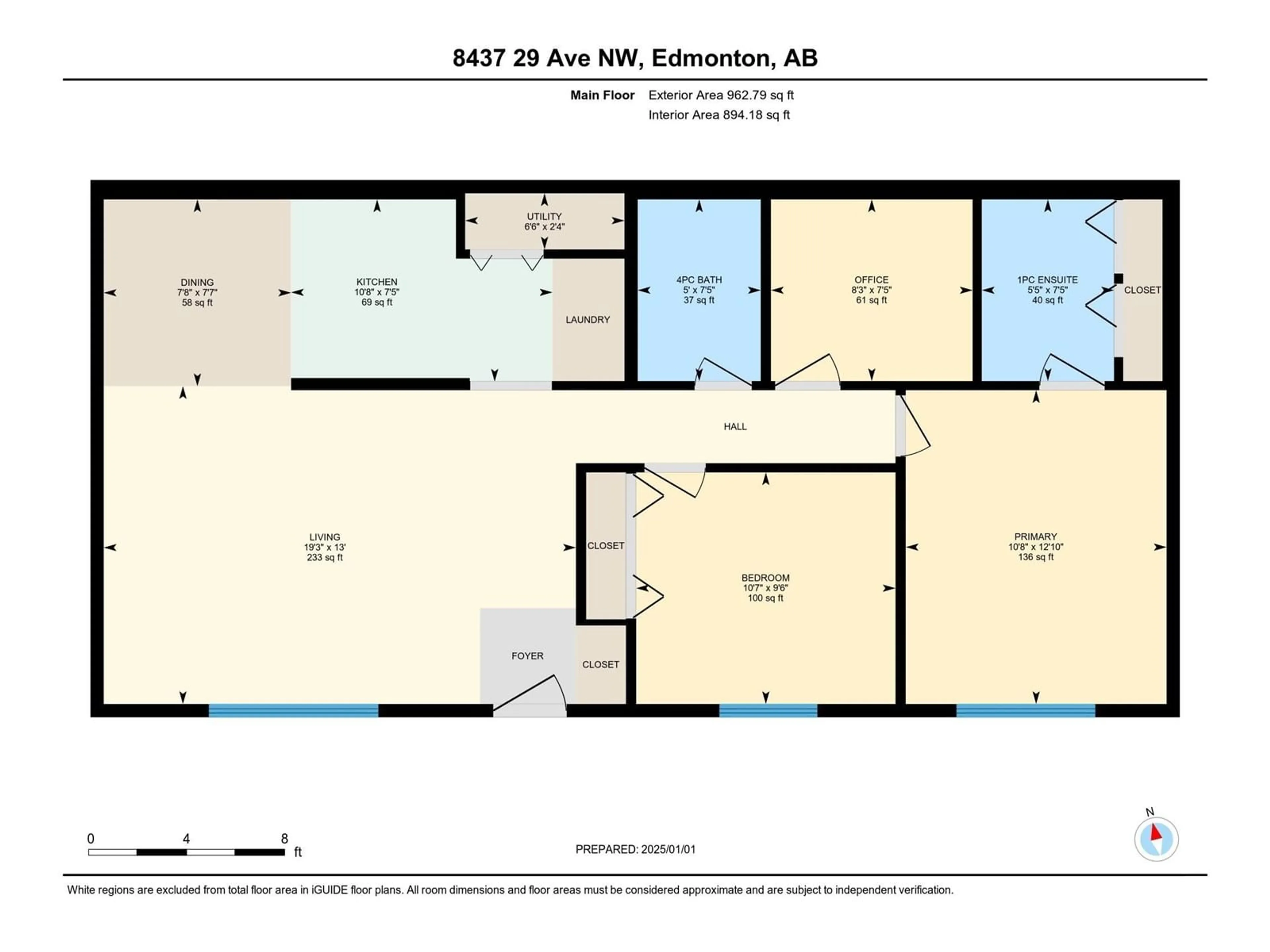 Floor plan for 8437 29 AV NW, Edmonton Alberta T6K3M8