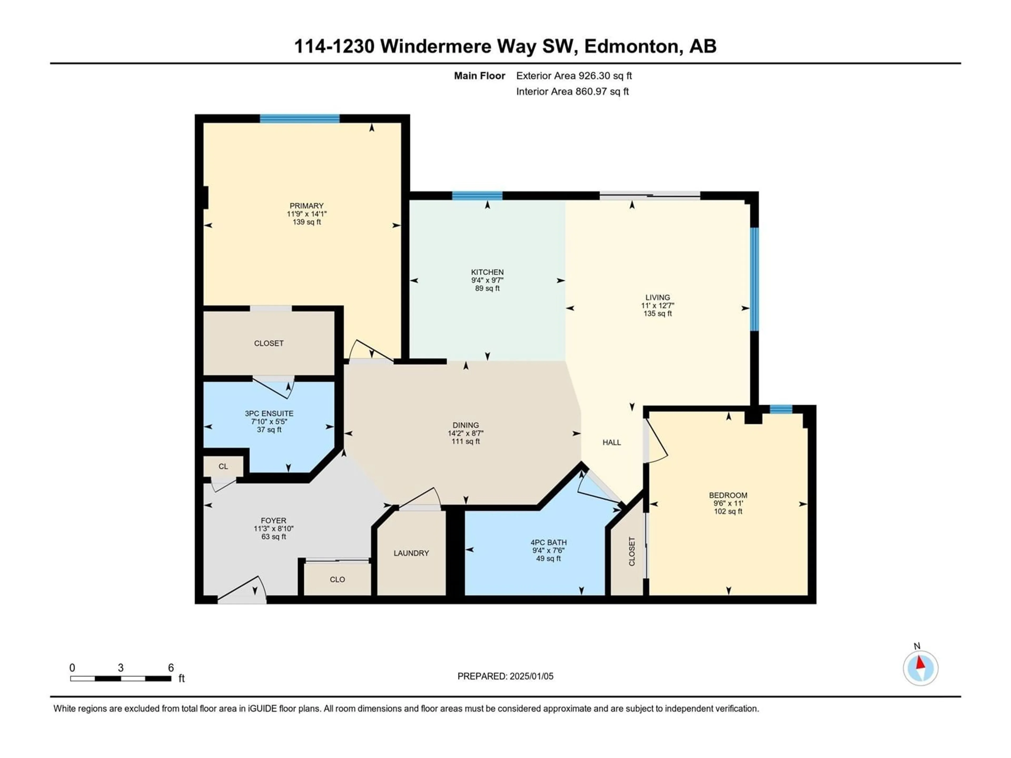 Floor plan for #114 1230 WINDERMERE WY SW, Edmonton Alberta T6W2J3