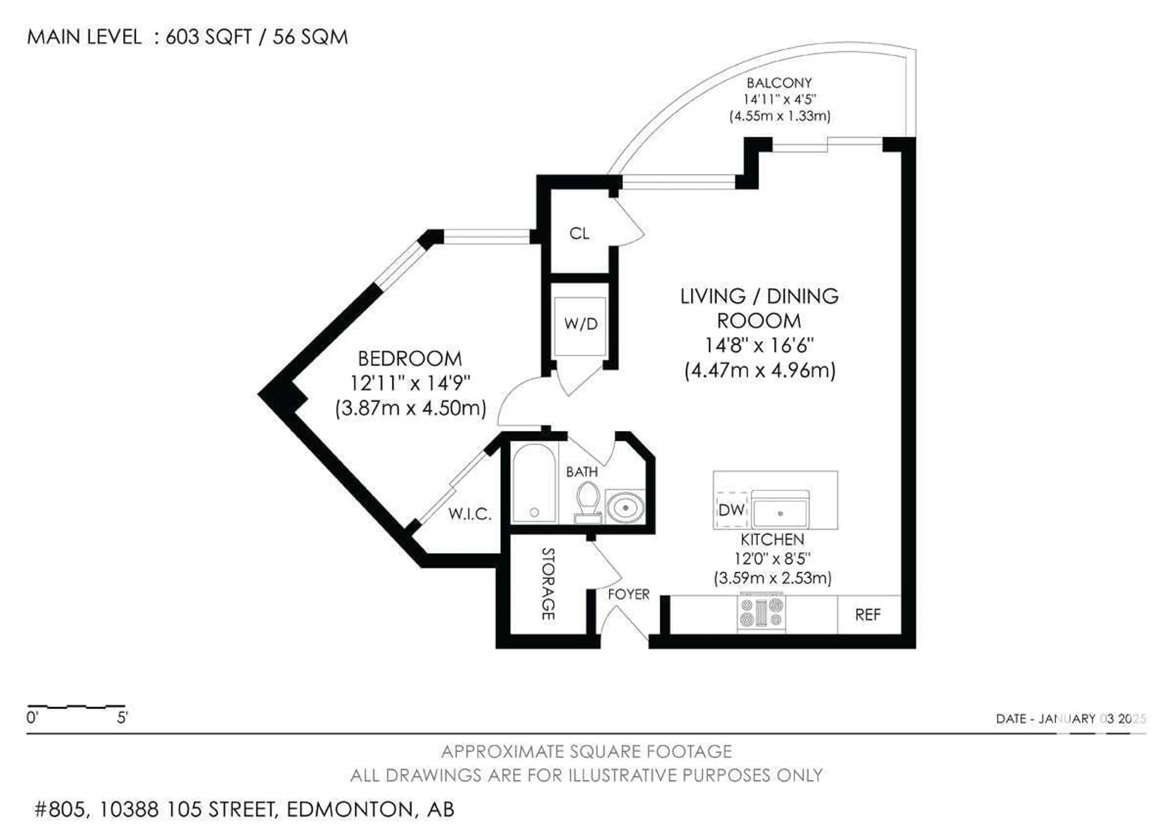 Floor plan for #805 10388 105 ST NW, Edmonton Alberta T5J0C2