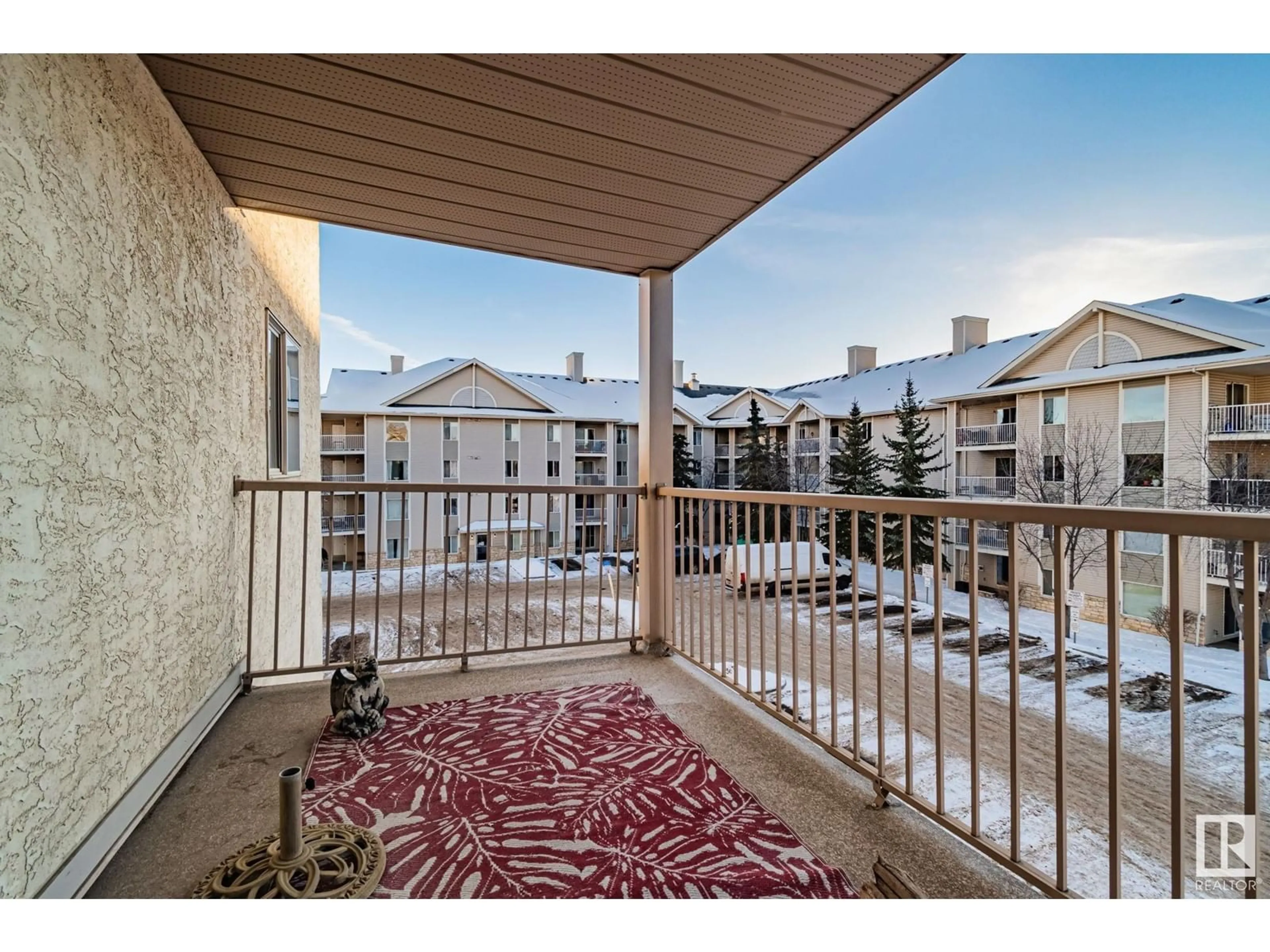 Balcony in the apartment, city buildings view from balcony for #316 11218 80 ST NW, Edmonton Alberta T5B4V9