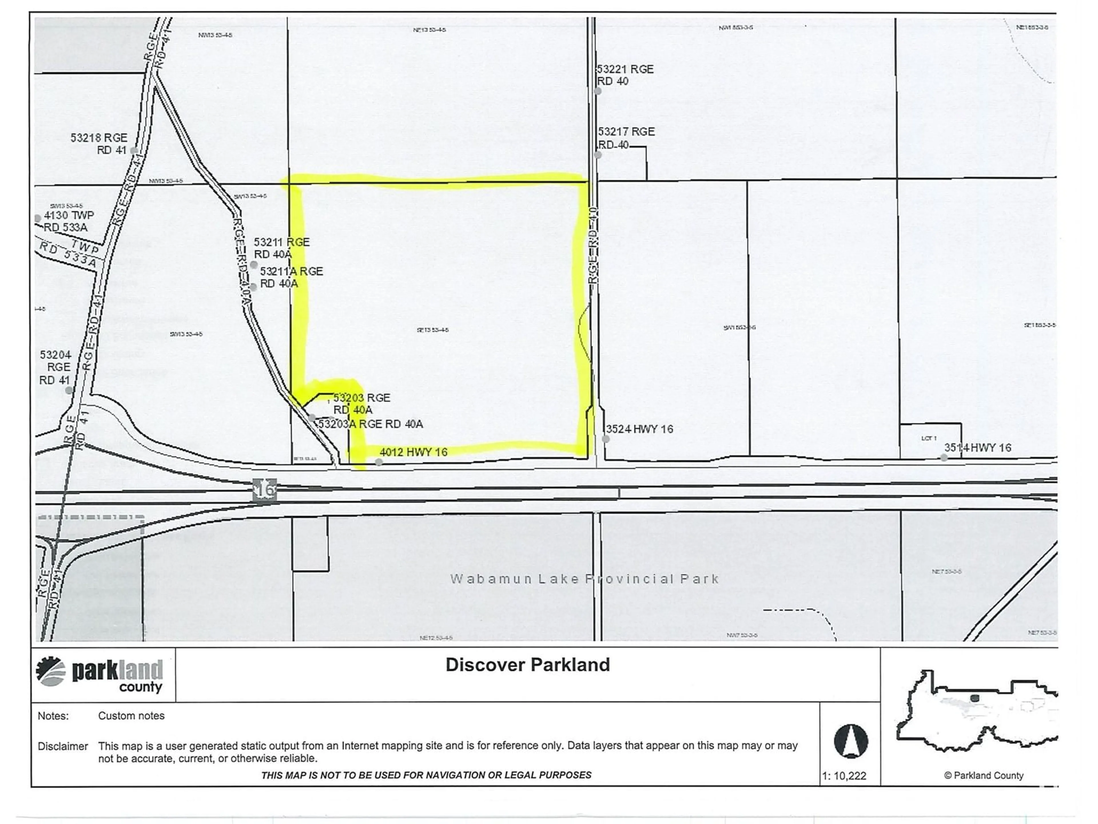 Picture of a map for 4012 HGHWAY 16, Rural Parkland County Alberta T0E2K0