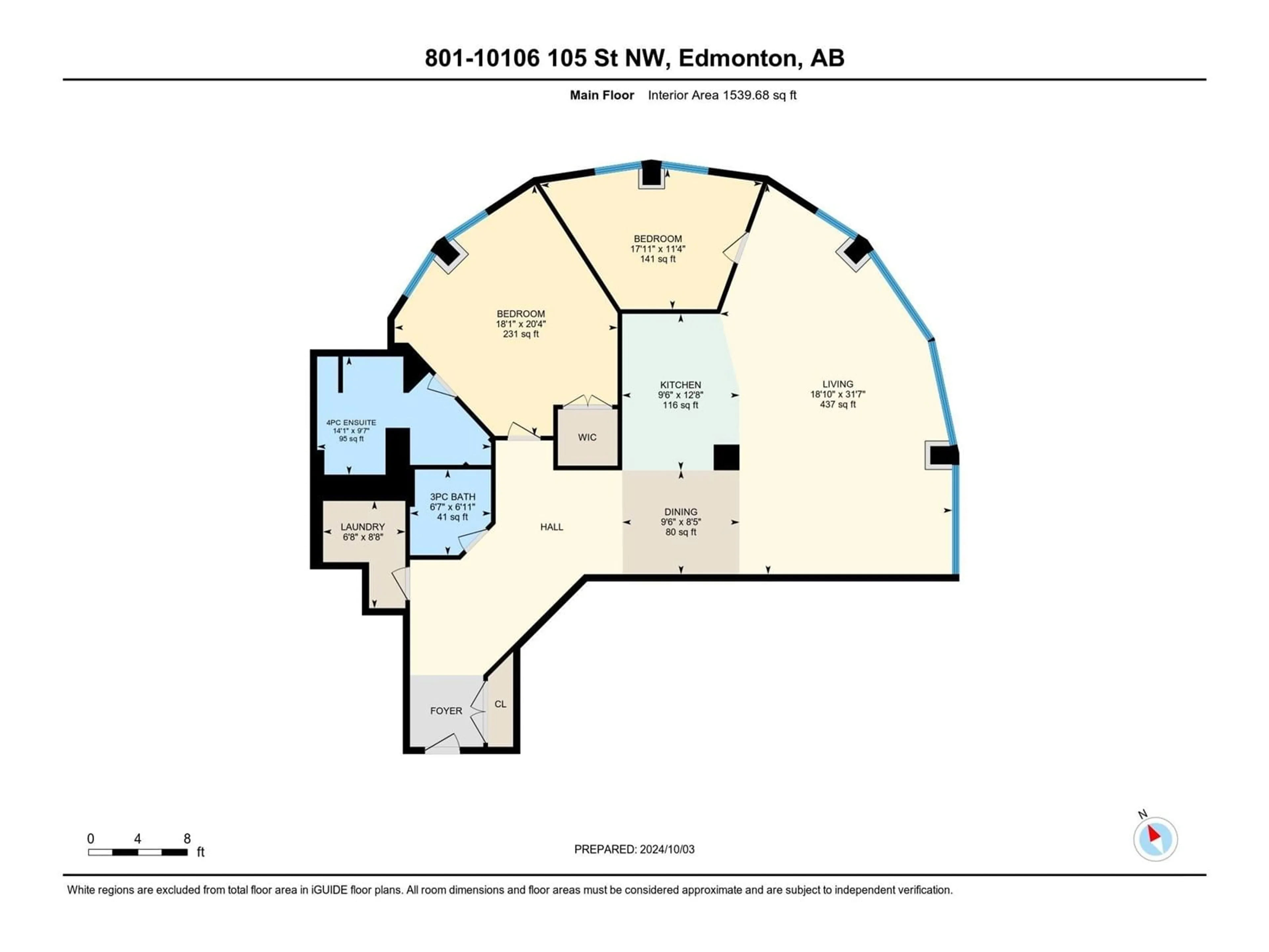 Floor plan for #801 10106 105 ST NW, Edmonton Alberta T5J5E7