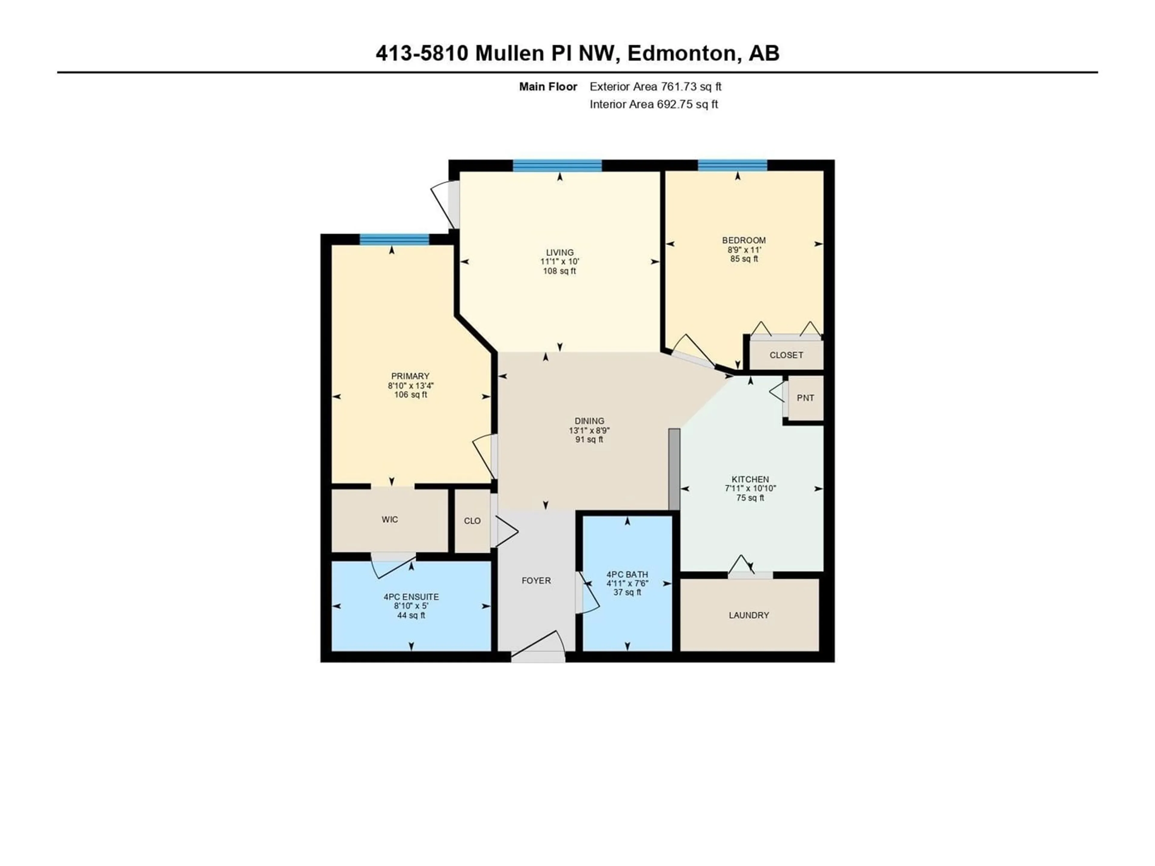 Floor plan for #413 5810 MULLEN PL NW, Edmonton Alberta T6R0W3