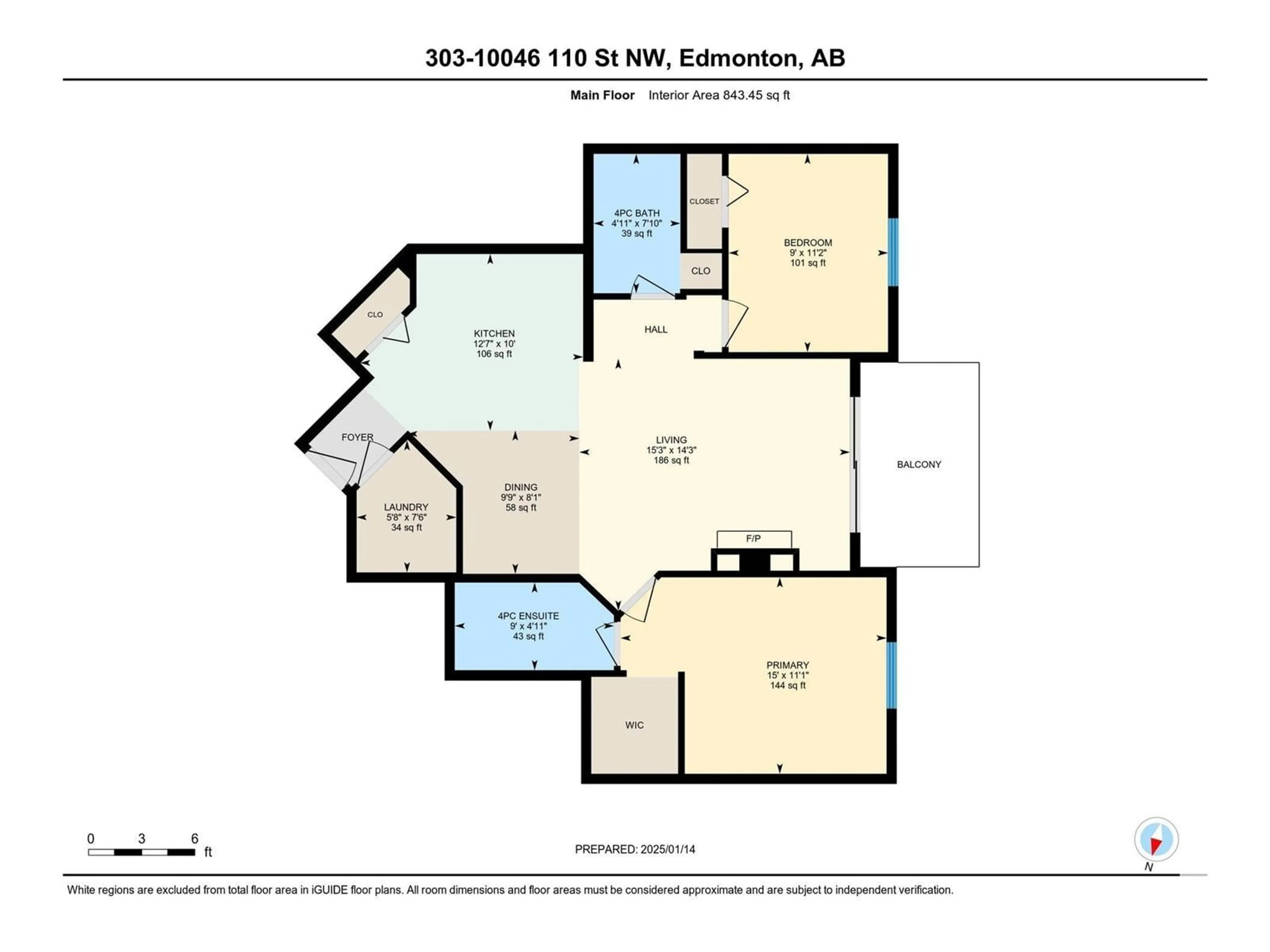 Floor plan for #303 10046 110 ST NW, Edmonton Alberta T5K2Y2