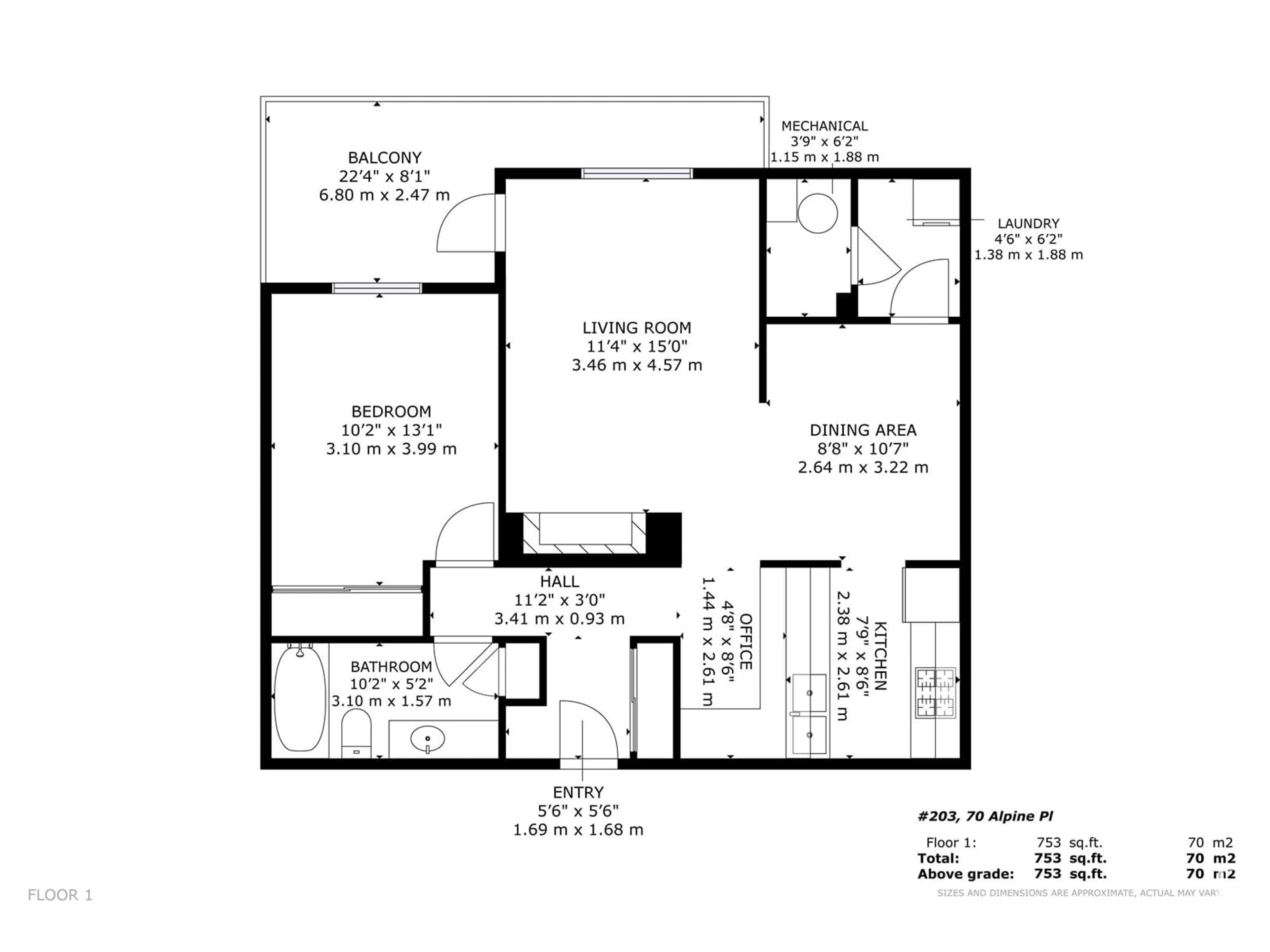 Floor plan for #203 70 ALPINE PL, St. Albert Alberta T8N3Y2