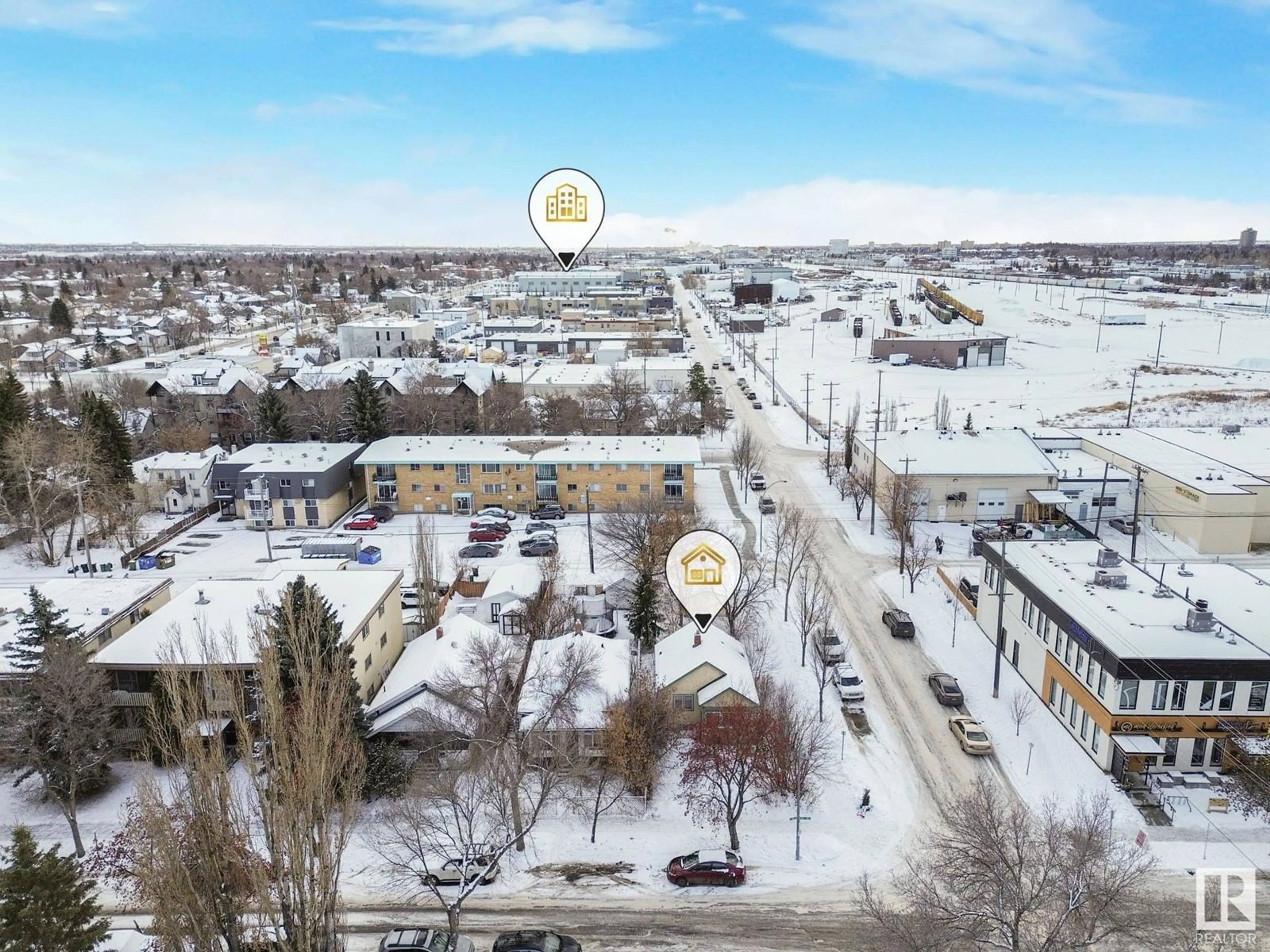 A pic from outside/outdoor area/front of a property/back of a property/a pic from drone, street for 9947 80 AV NW, Edmonton Alberta T6E1T2