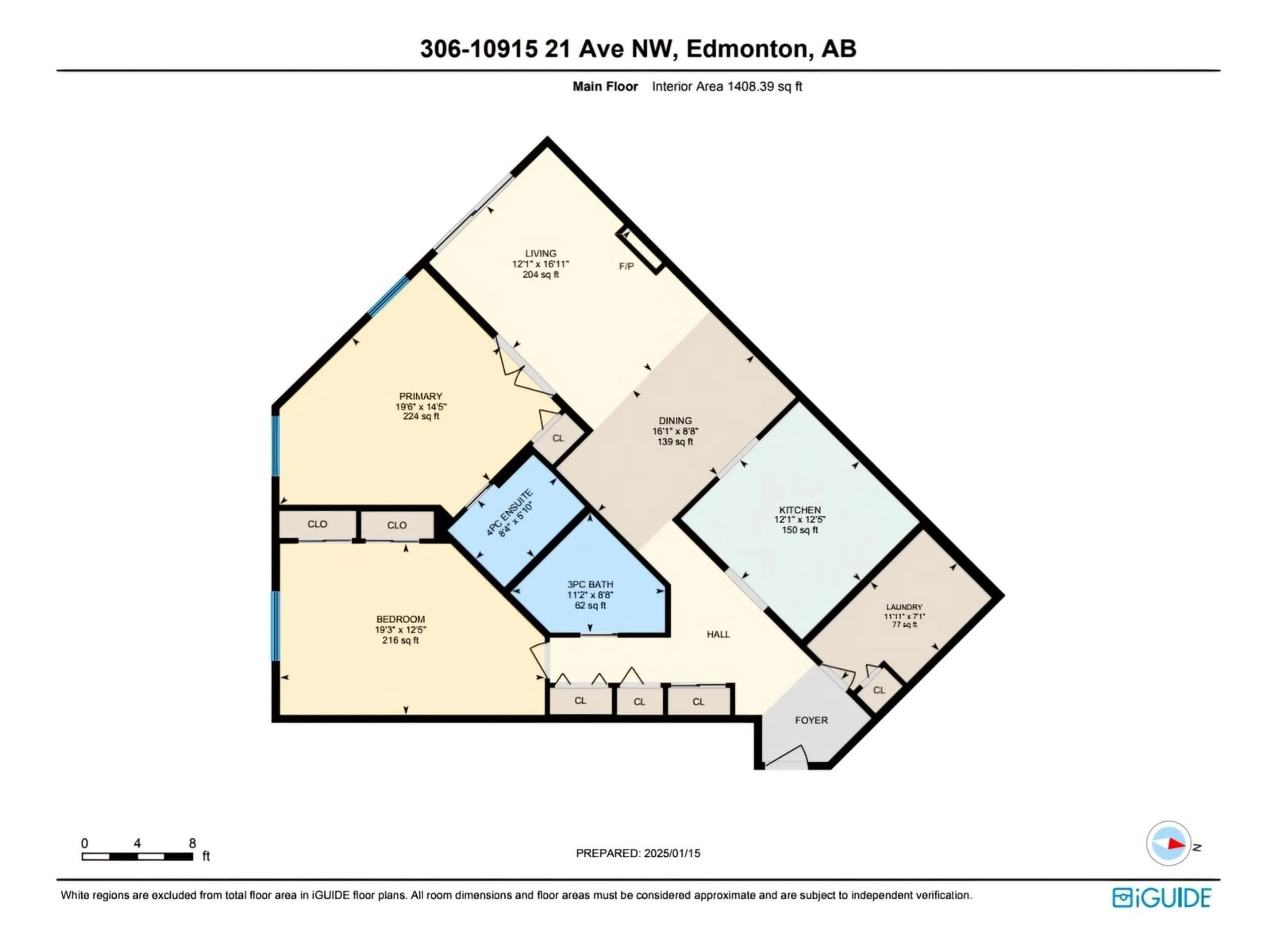 Floor plan for #306 10915 21 AV NW, Edmonton Alberta T6J6X2