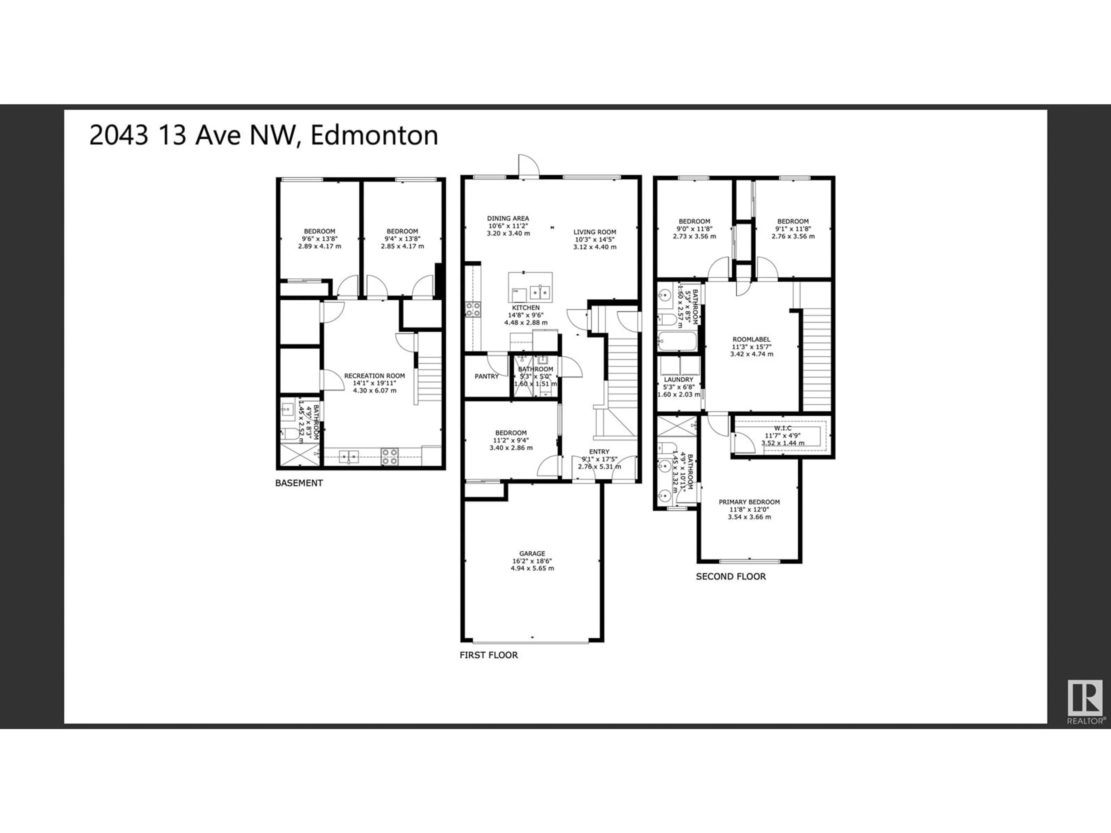 Floor plan for 2043 13 AV NW, Edmonton Alberta T6T2R8