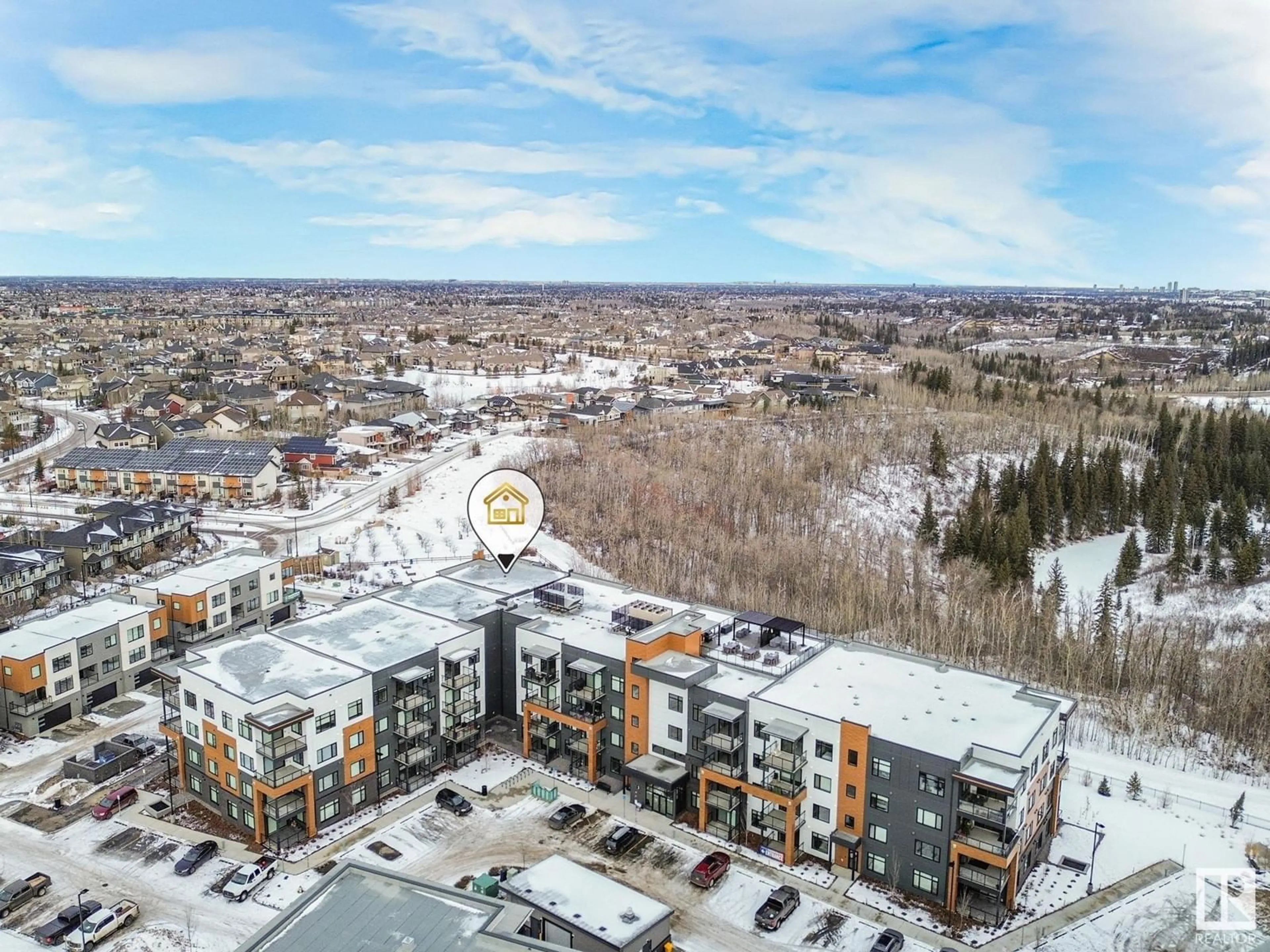 A pic from outside/outdoor area/front of a property/back of a property/a pic from drone, unknown for #403 7471 MAY CM NW, Edmonton Alberta T6R0X5