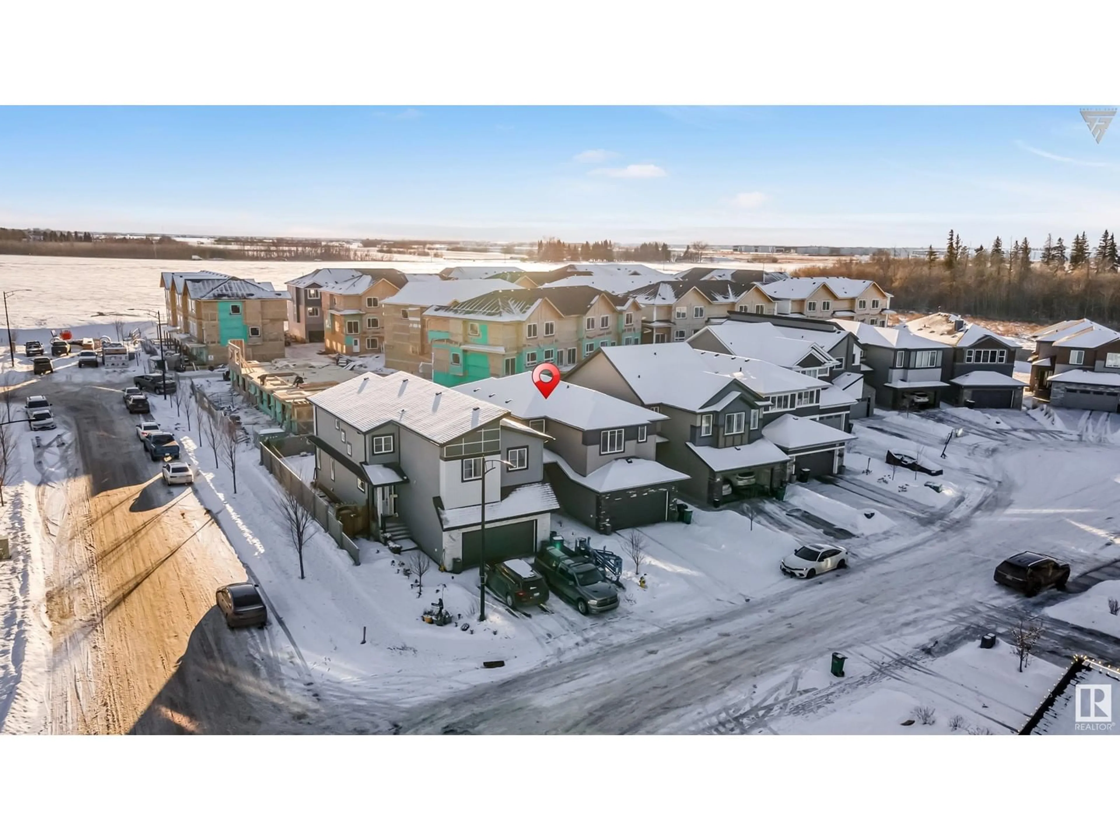 A pic from outside/outdoor area/front of a property/back of a property/a pic from drone, mountain view for 9505 PEAR CL SW, Edmonton Alberta T6X2N6