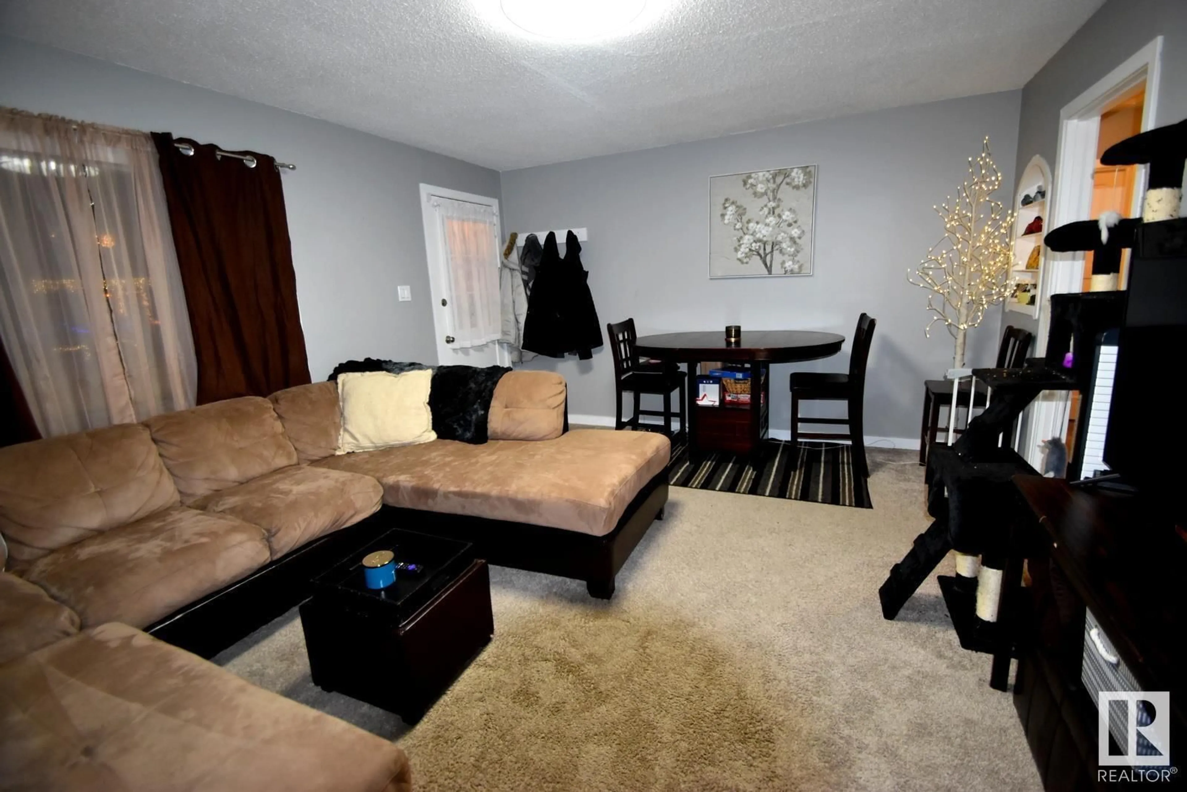 Living room with furniture, carpet floor for 11544 88 ST NW NW, Edmonton Alberta T5R3B3