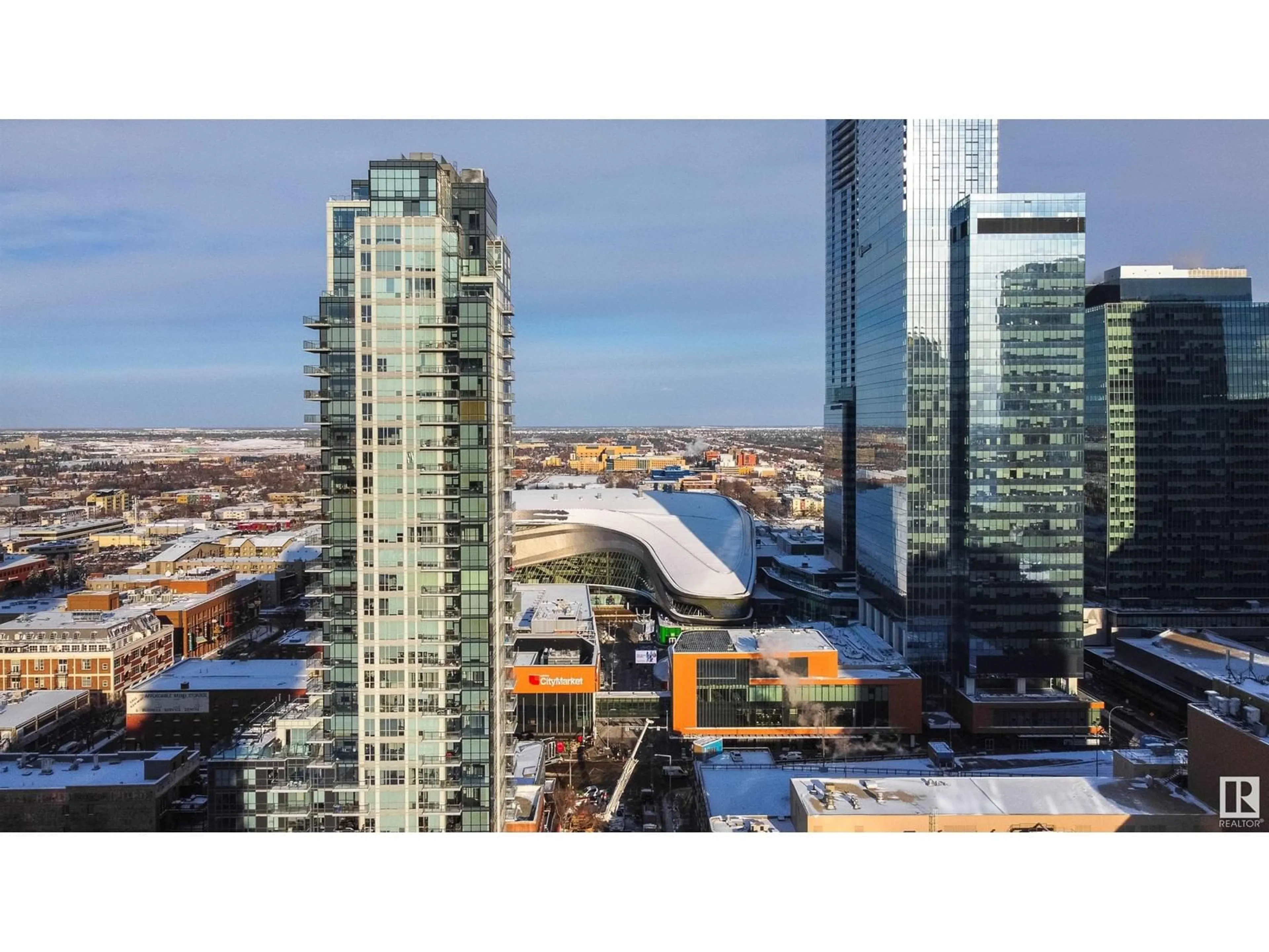 A pic from outside/outdoor area/front of a property/back of a property/a pic from drone, city buildings view from balcony for #1804 10238 103 ST NW, Edmonton Alberta T5J0G6