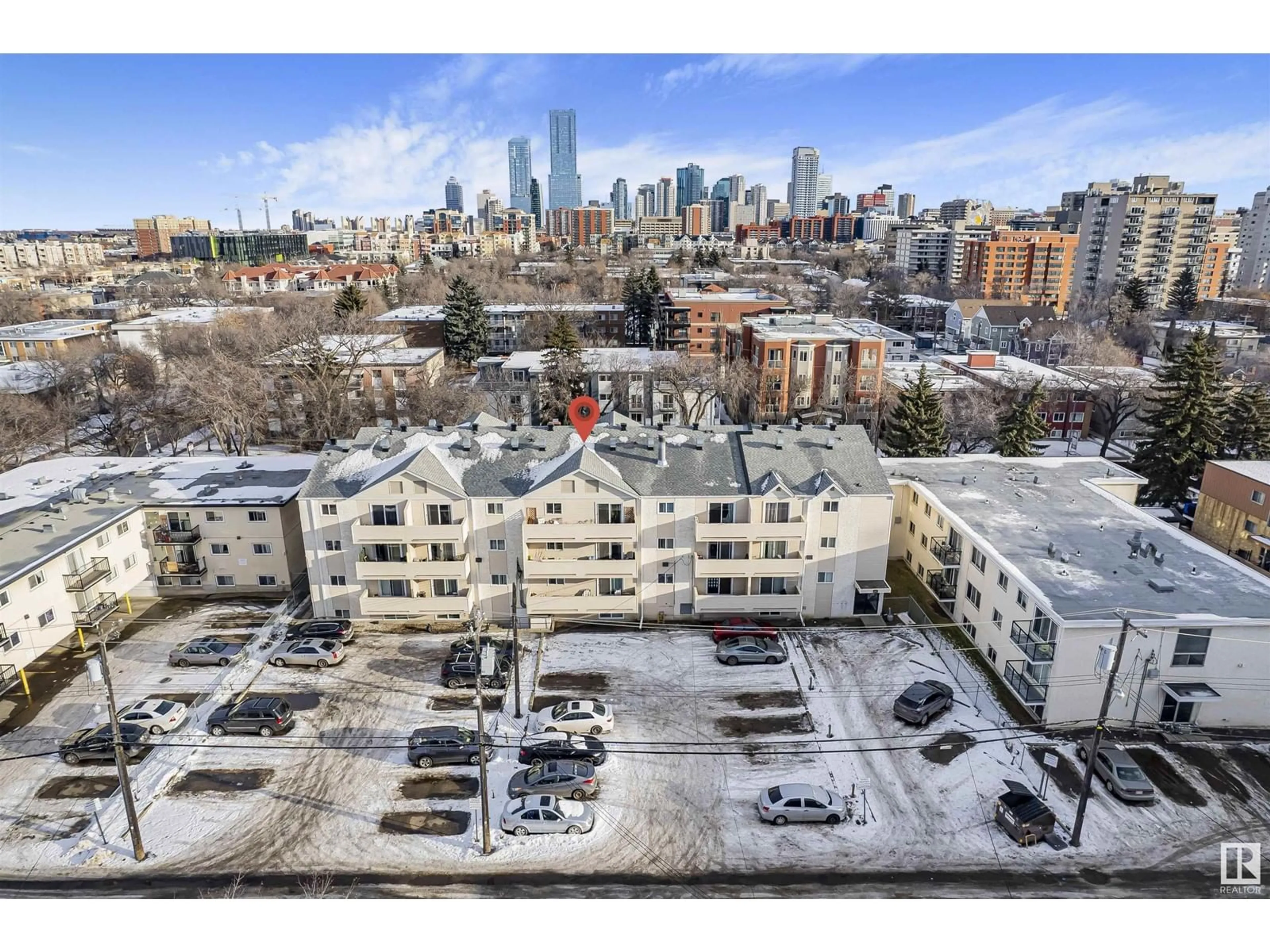 A pic from outside/outdoor area/front of a property/back of a property/a pic from drone, city buildings view from balcony for #306 10250 116 ST NW, Edmonton Alberta T5K1W4