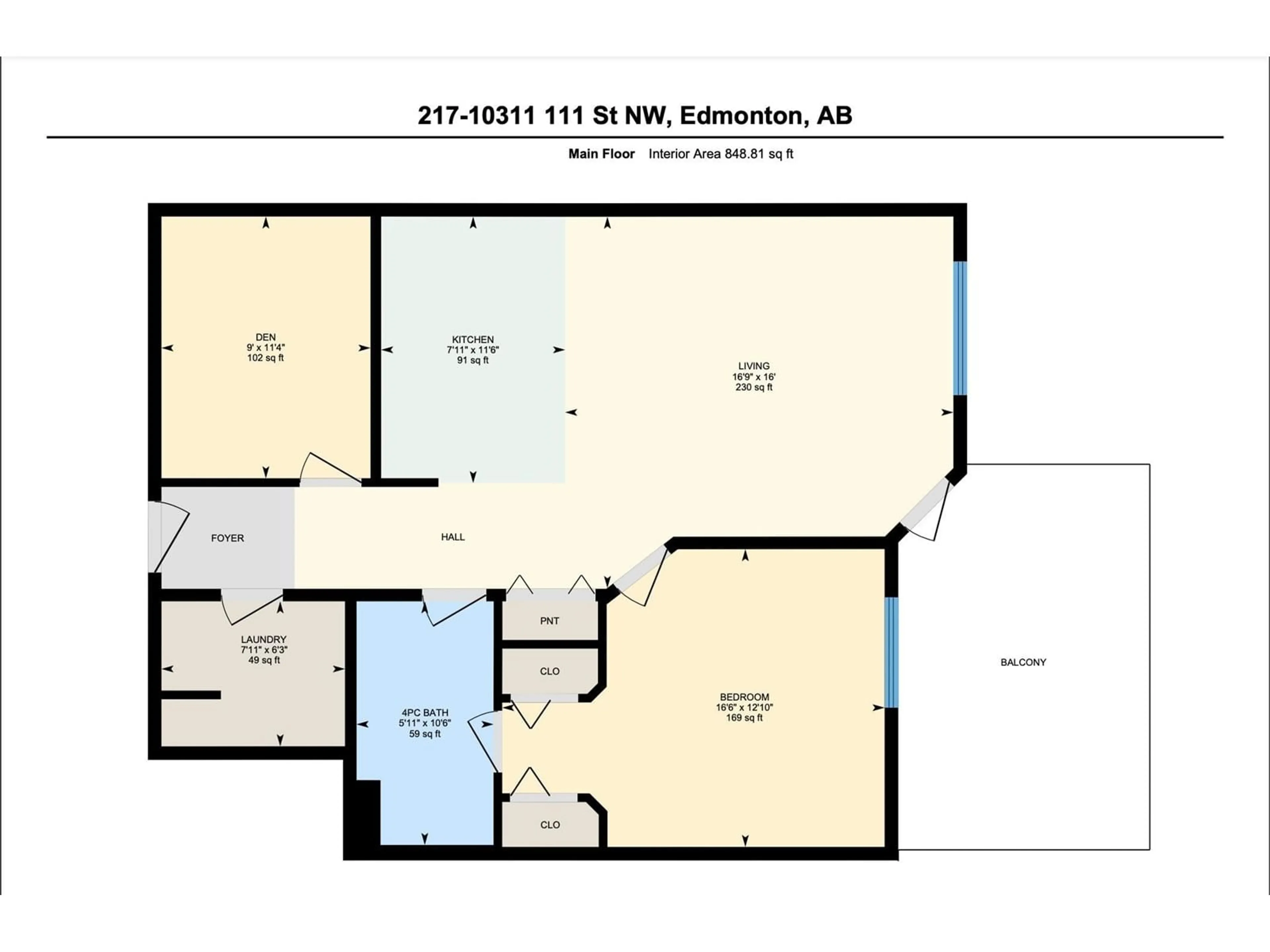 Floor plan for #217 10311 111 ST NW, Edmonton Alberta T5K2Y8