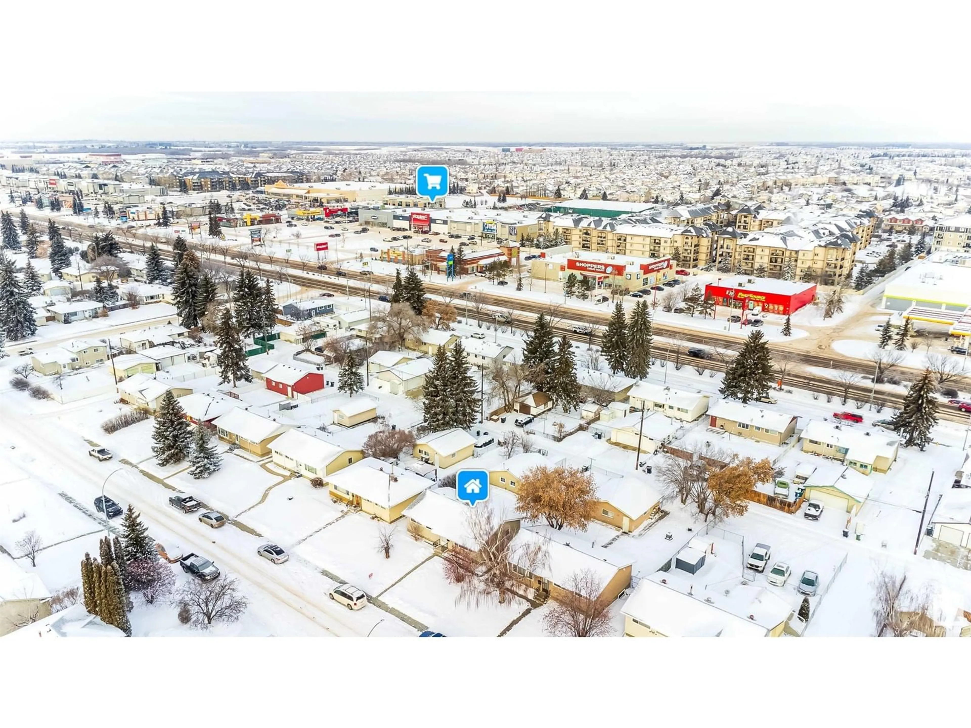 A pic from outside/outdoor area/front of a property/back of a property/a pic from drone, street for 12920 136 AV NW, Edmonton Alberta T5L4B1