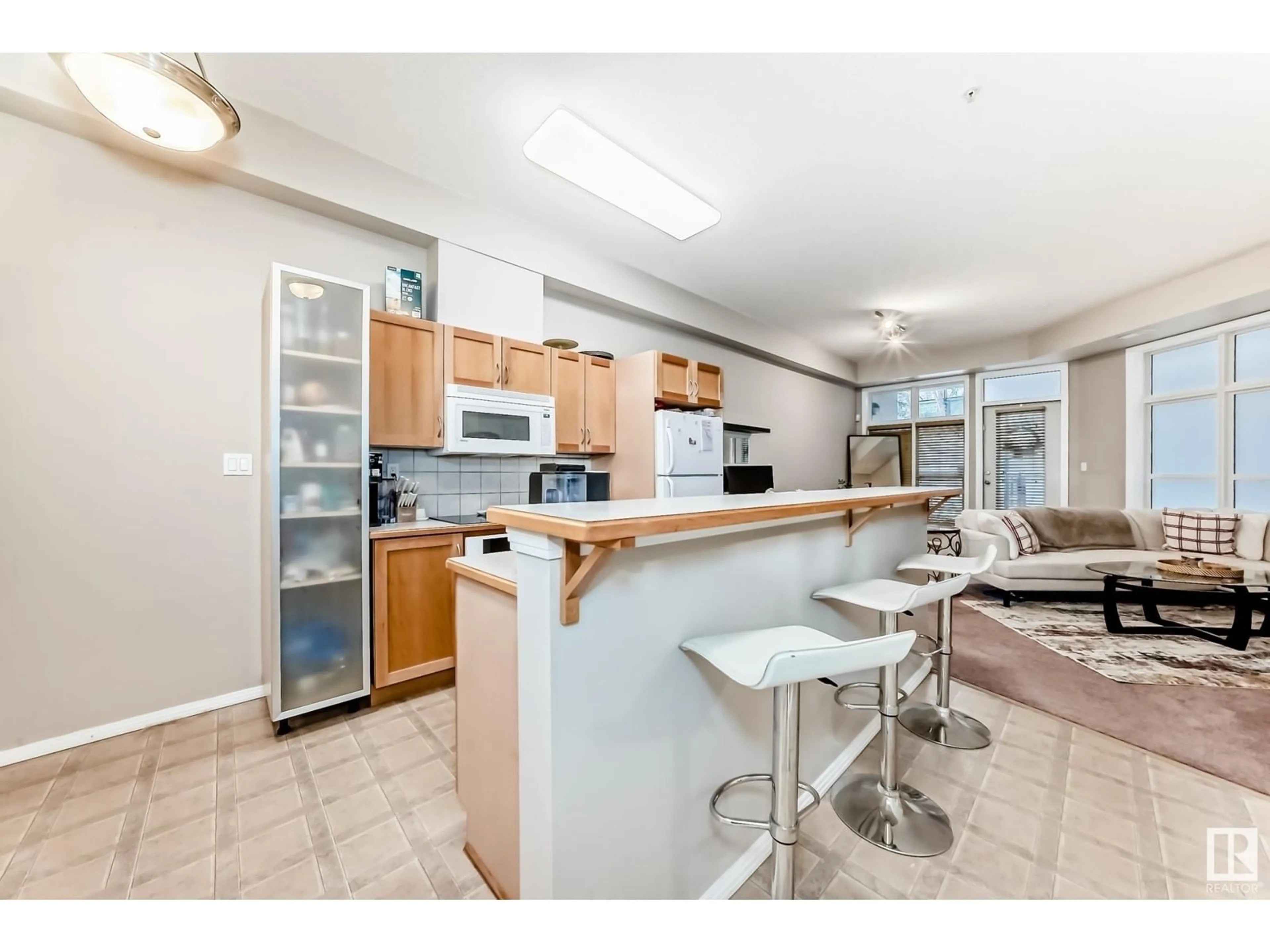 Open concept kitchen, ceramic/tile floor for #123 10407 122 ST NW, Edmonton Alberta T5N4B8