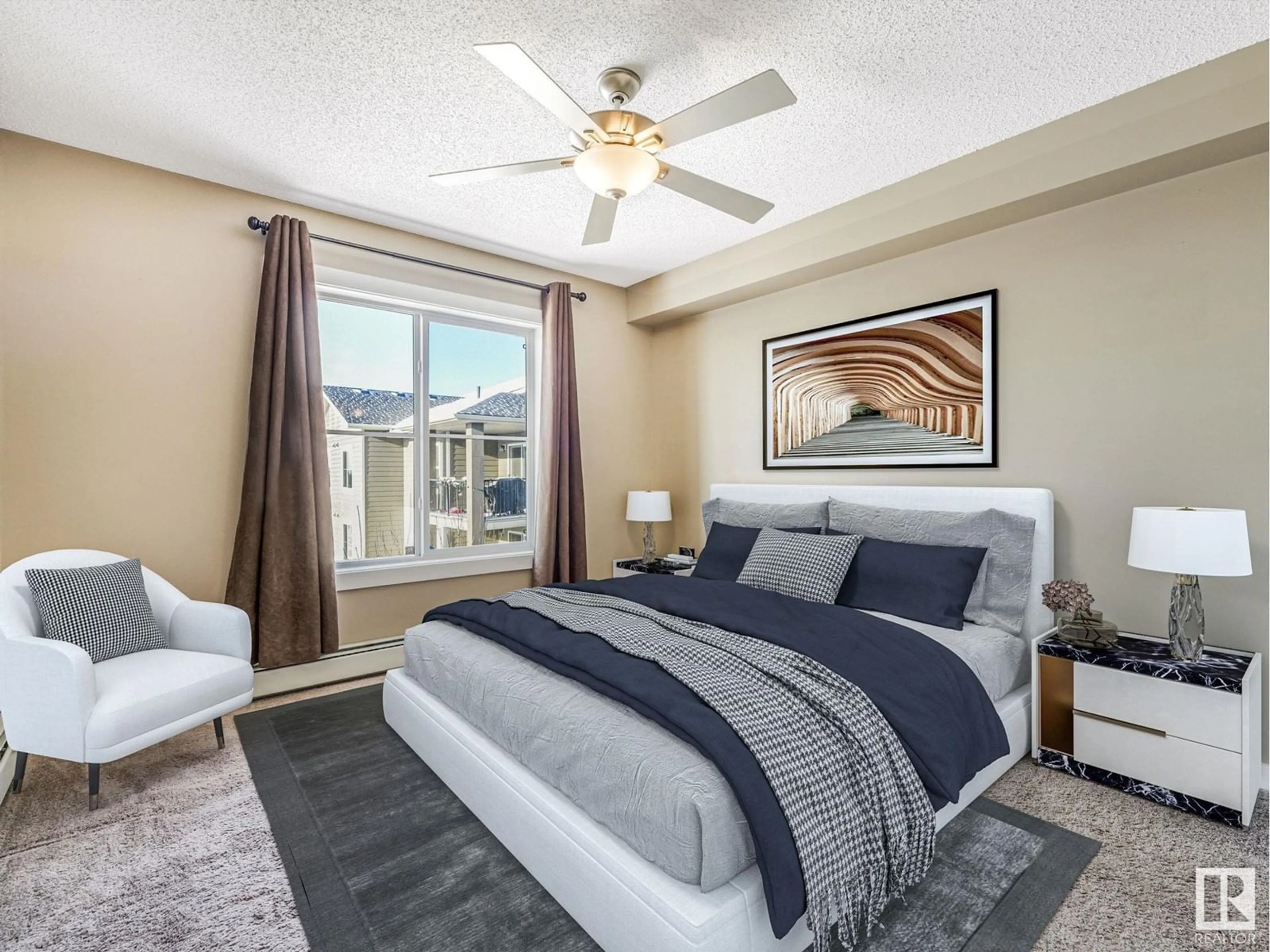 Bedroom with bed, carpet floor for #401 18122 77 ST NW NW, Edmonton Alberta T5Z0N7