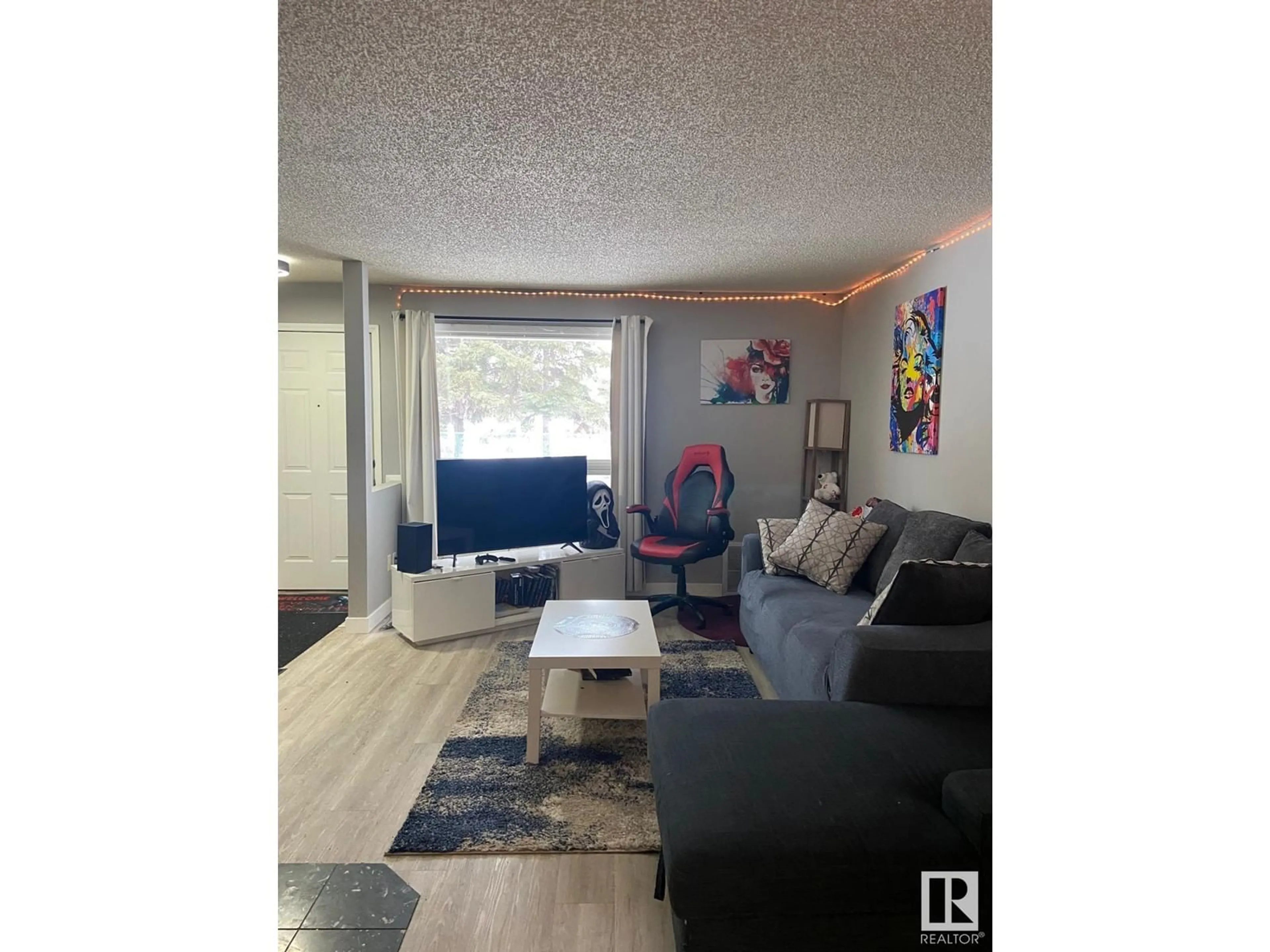 Living room with furniture, wood/laminate floor for #10 2115 118 ST NW, Edmonton Alberta T6J6L8