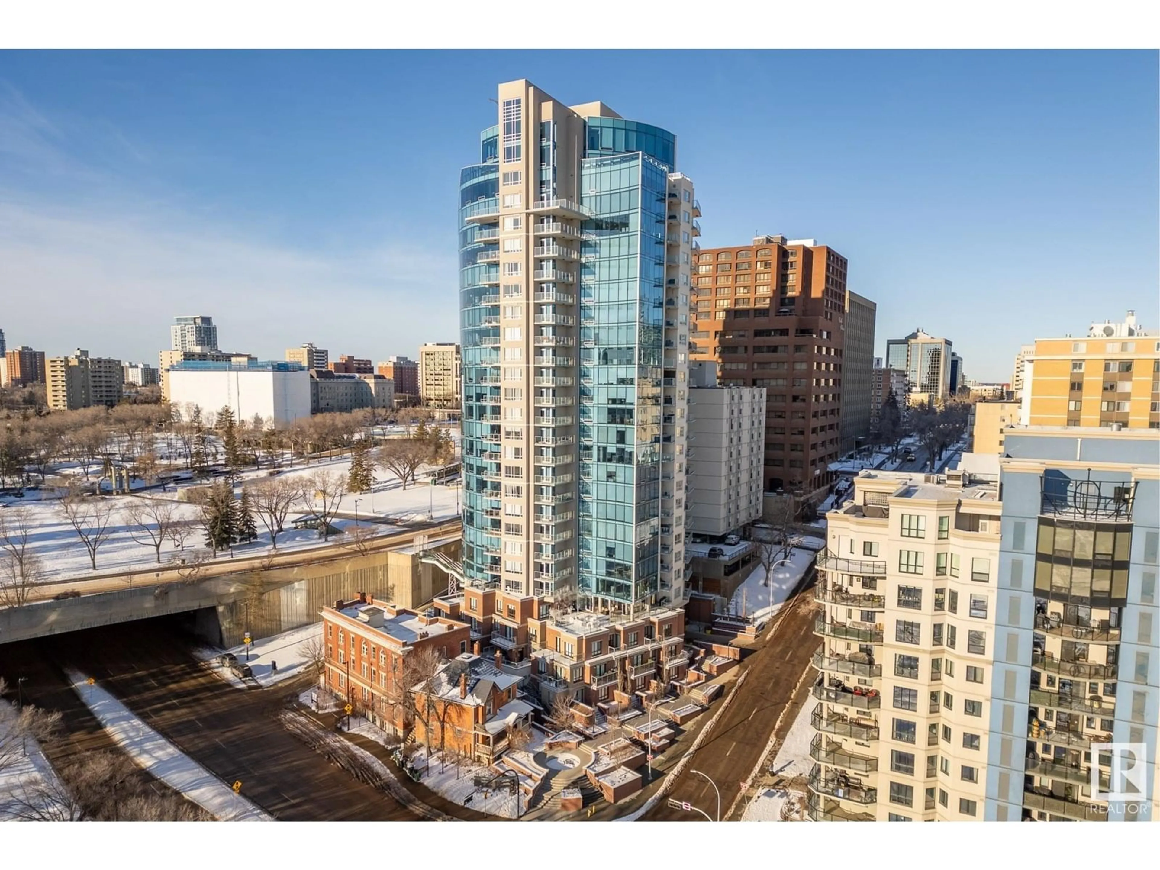 A pic from outside/outdoor area/front of a property/back of a property/a pic from drone, city buildings view from balcony for #1304 9720 106 ST NW, Edmonton Alberta T5K0K8