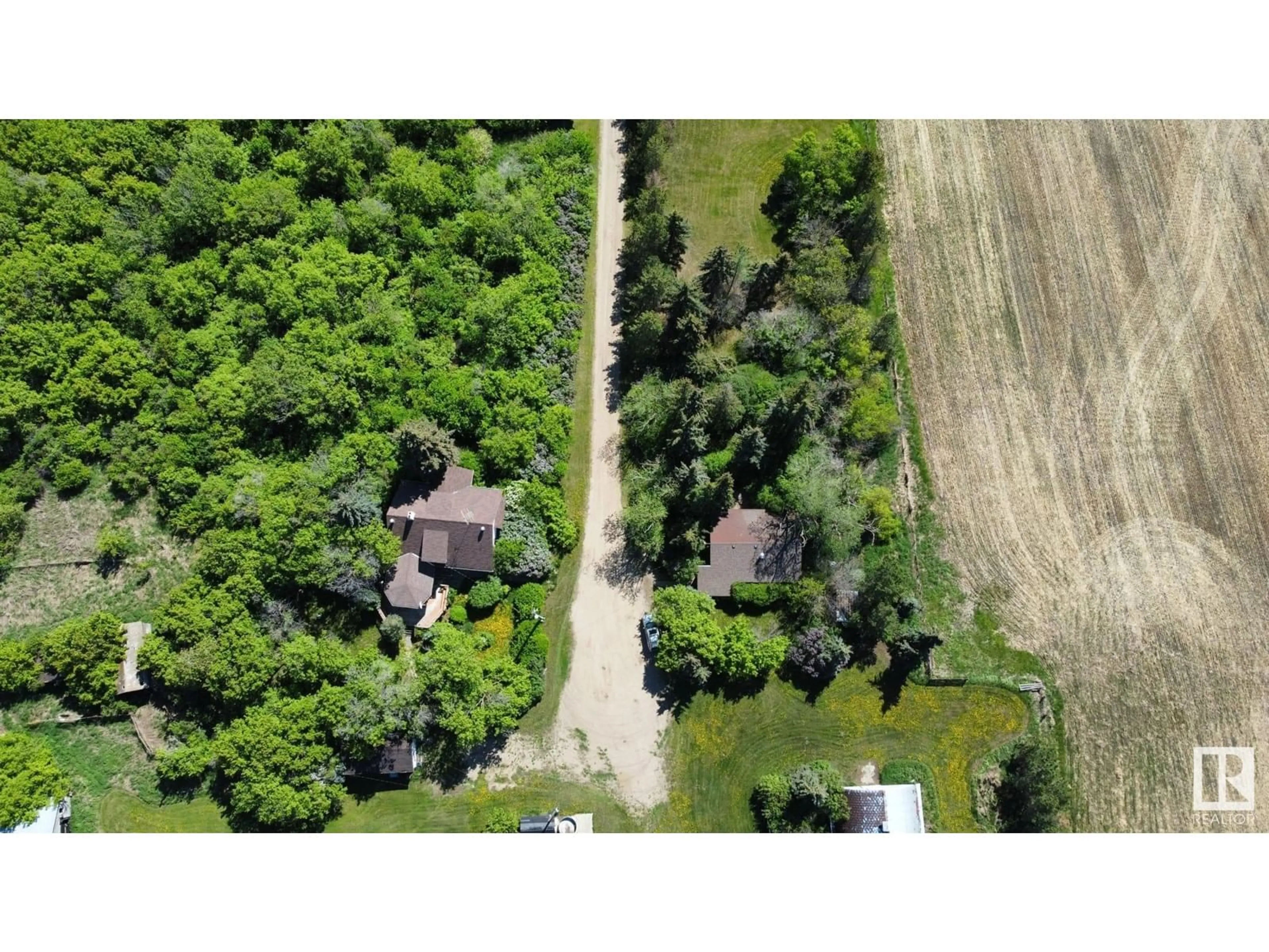 A pic from outside/outdoor area/front of a property/back of a property/a pic from drone, forest/trees view for 54230 RR 255, St. Albert Alberta T8T0T6