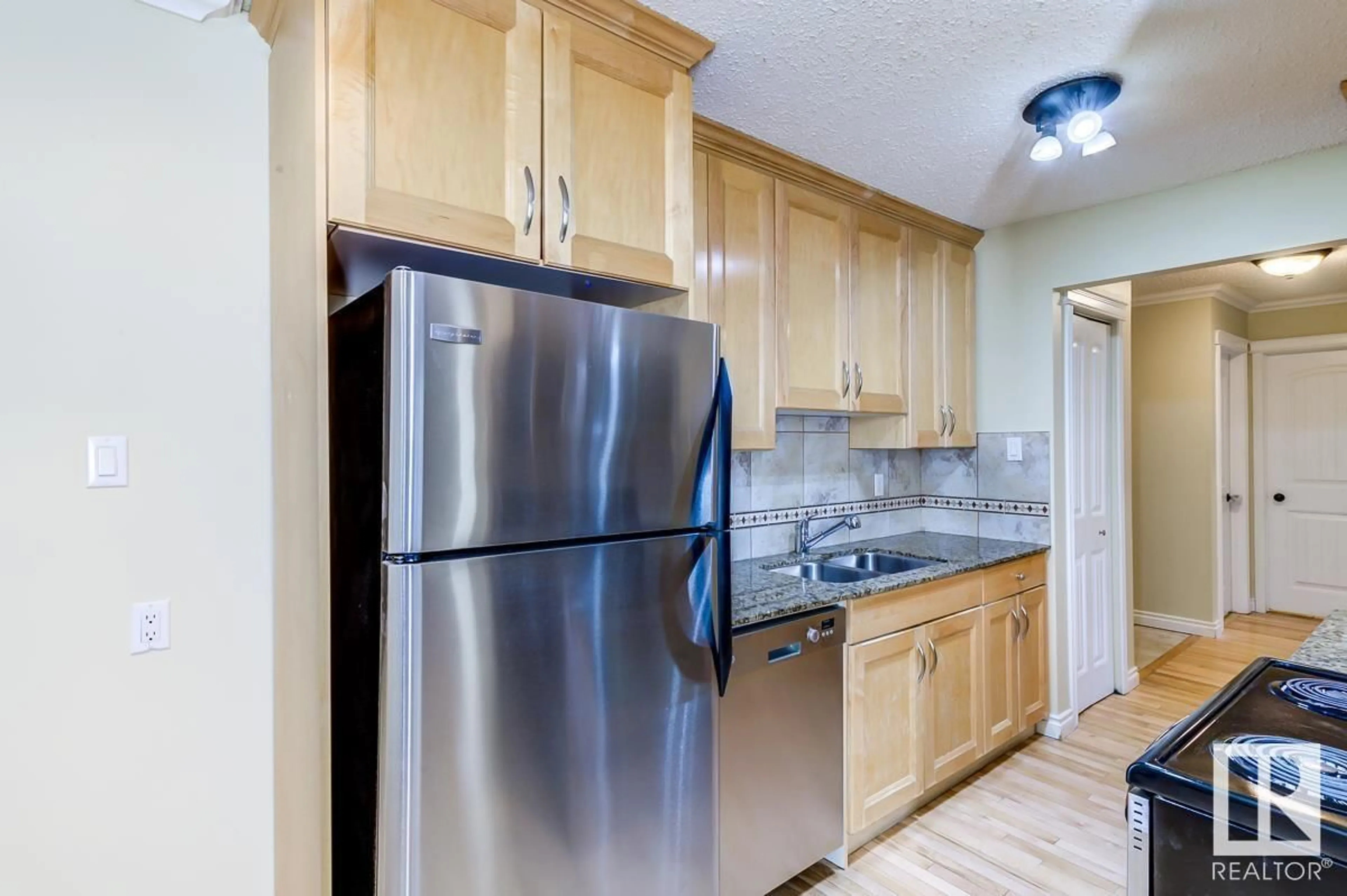 Standard kitchen, wood/laminate floor for #201 10165 113 ST NW, Edmonton Alberta T5K1P1