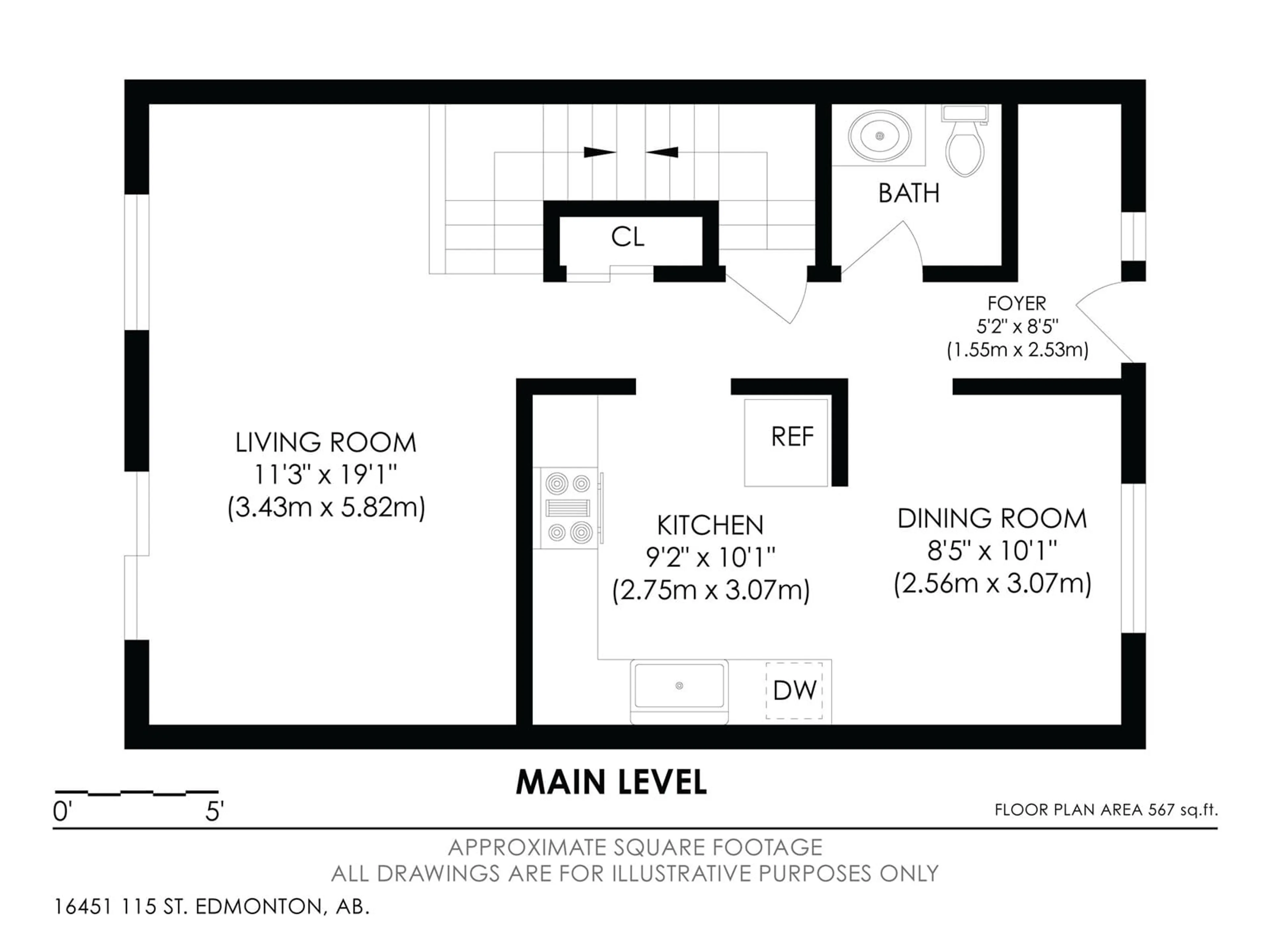 Floor plan for 16451 115 ST NW, Edmonton Alberta T5X5E8