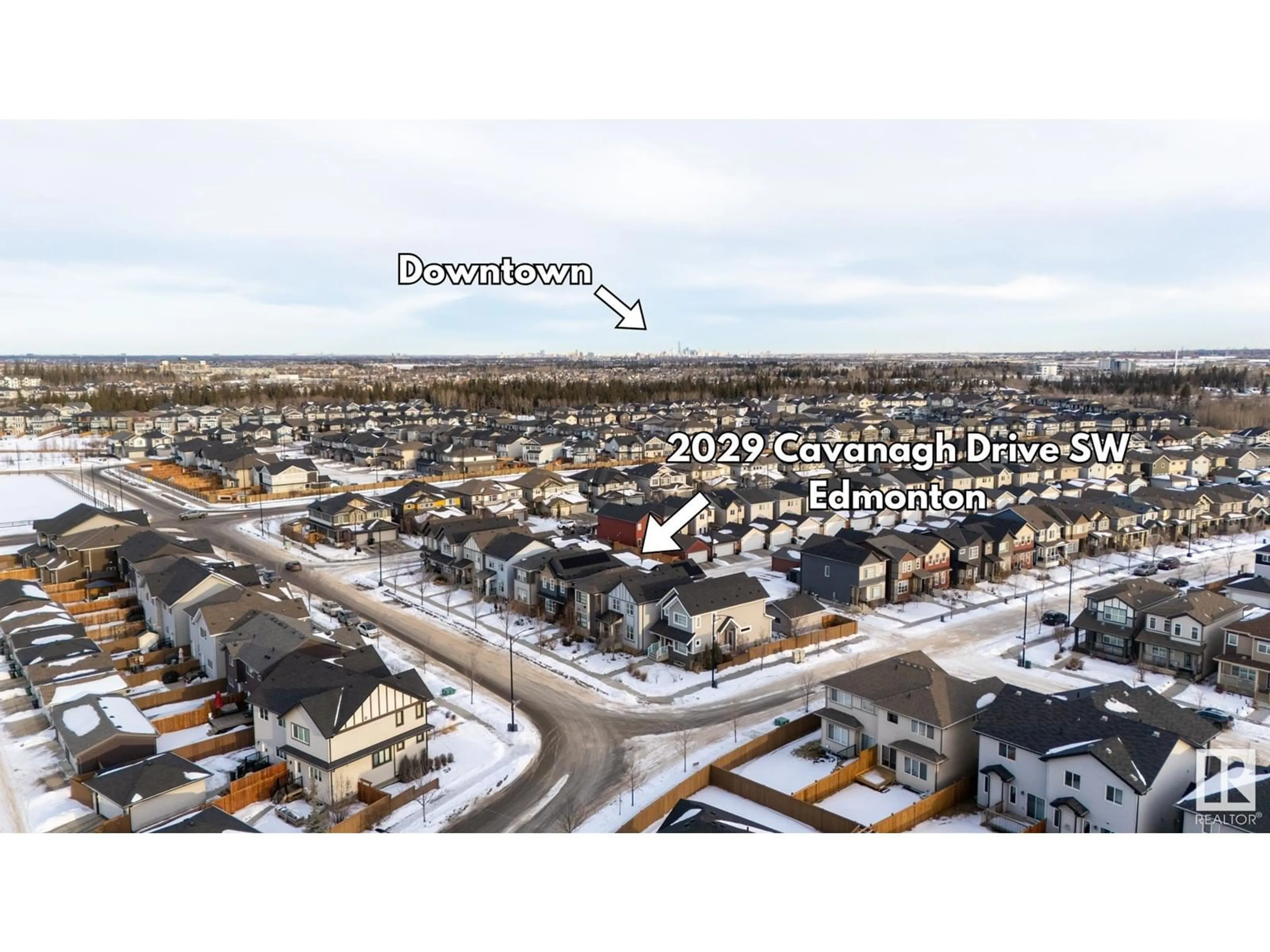 A pic from outside/outdoor area/front of a property/back of a property/a pic from drone, street for 2029 CAVANAGH DR SW, Edmonton Alberta T6W3M7