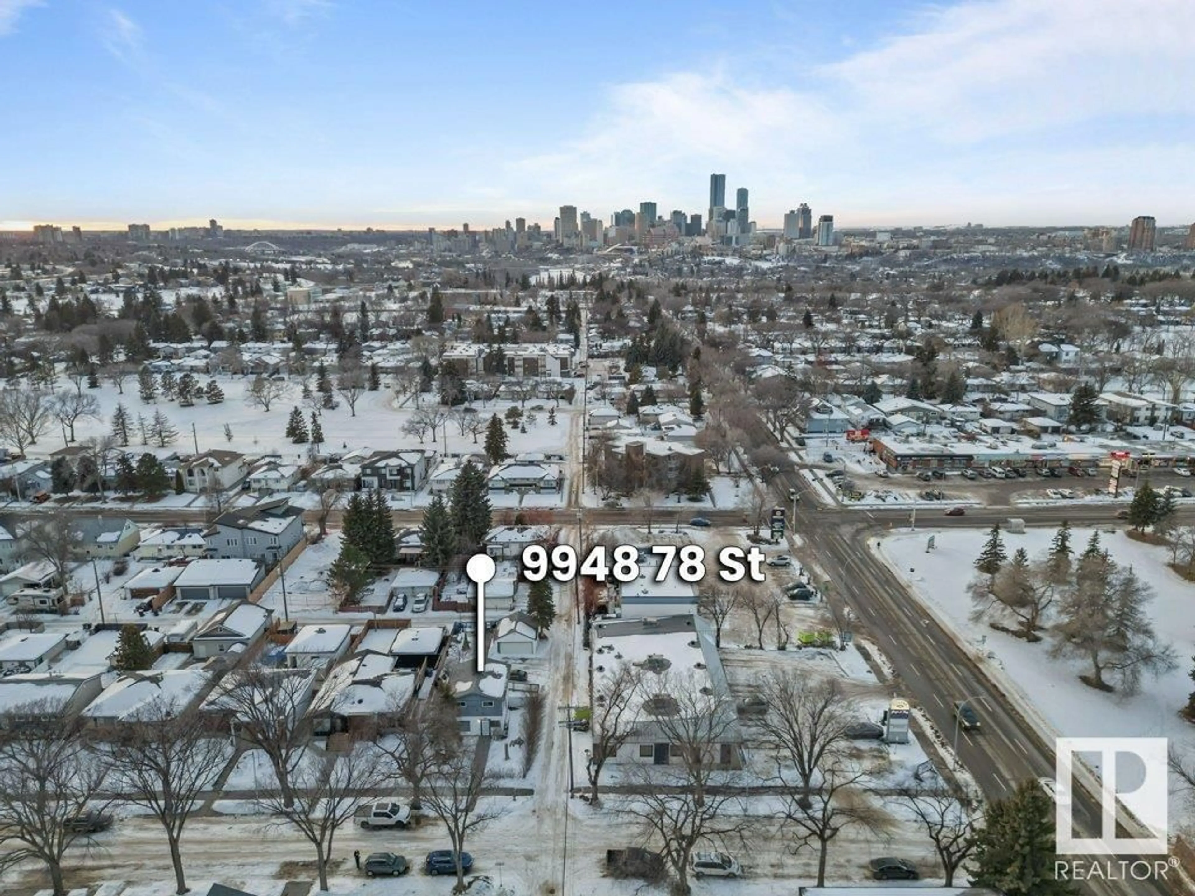 A pic from outside/outdoor area/front of a property/back of a property/a pic from drone, street for 9948 78 ST NW, Edmonton Alberta T6A3C9