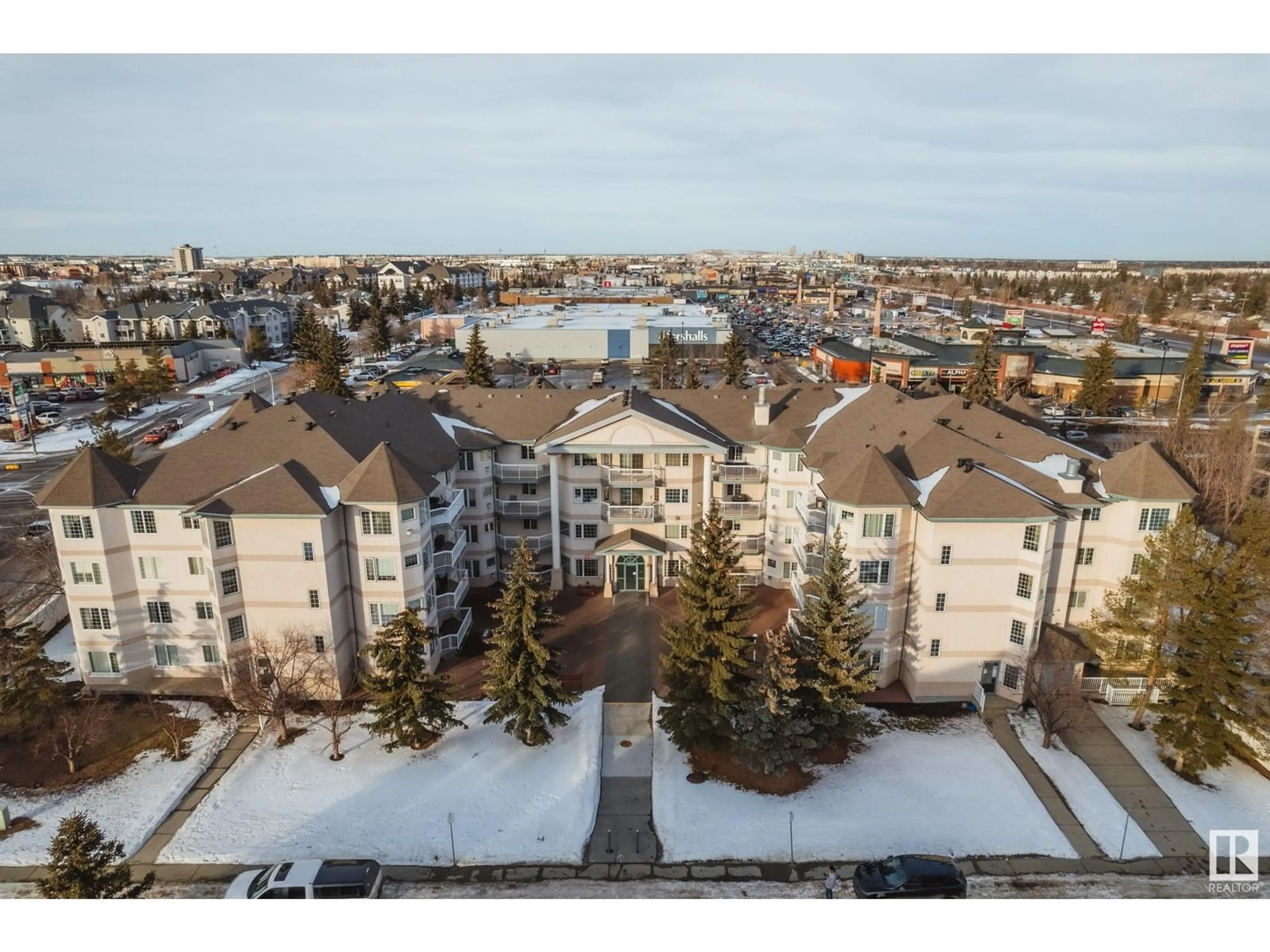 A pic from outside/outdoor area/front of a property/back of a property/a pic from drone, city buildings view from balcony for #406 17150 94A AV NW, Edmonton Alberta T5T5Z9